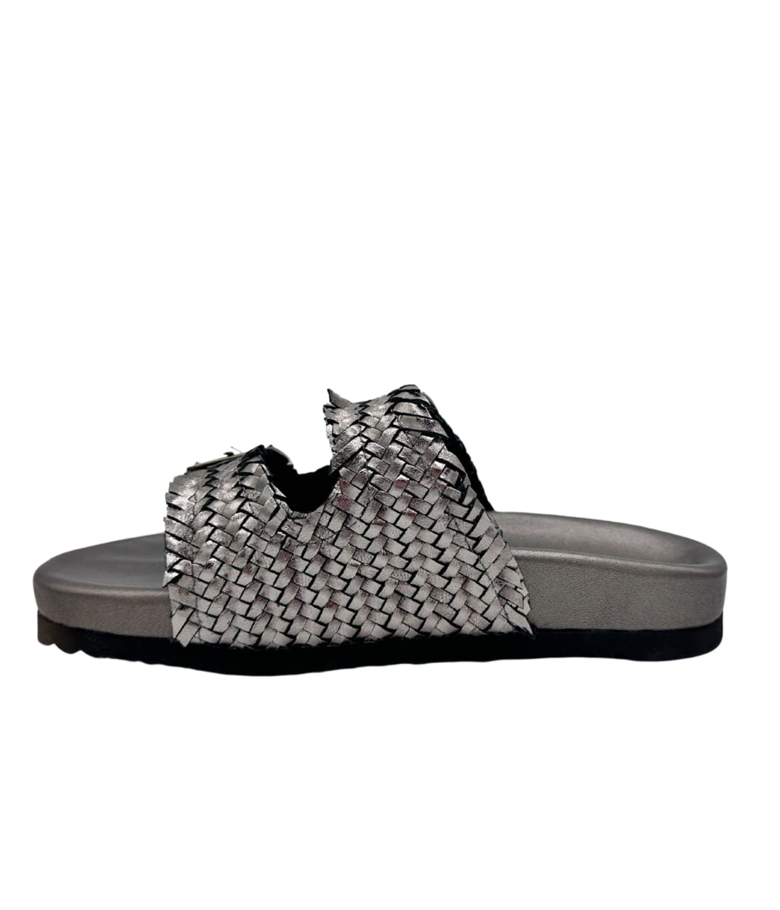 Intertwine Dual Woven Strap Slide in Pewter | sandals