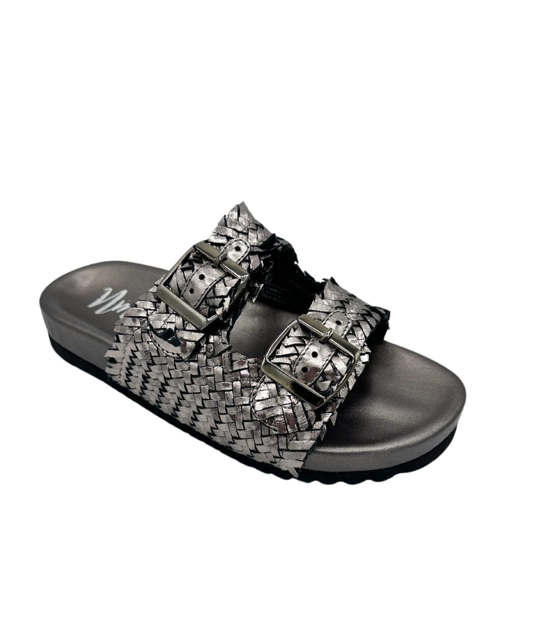 Intertwine Dual Woven Strap Slide in Pewter | sandals