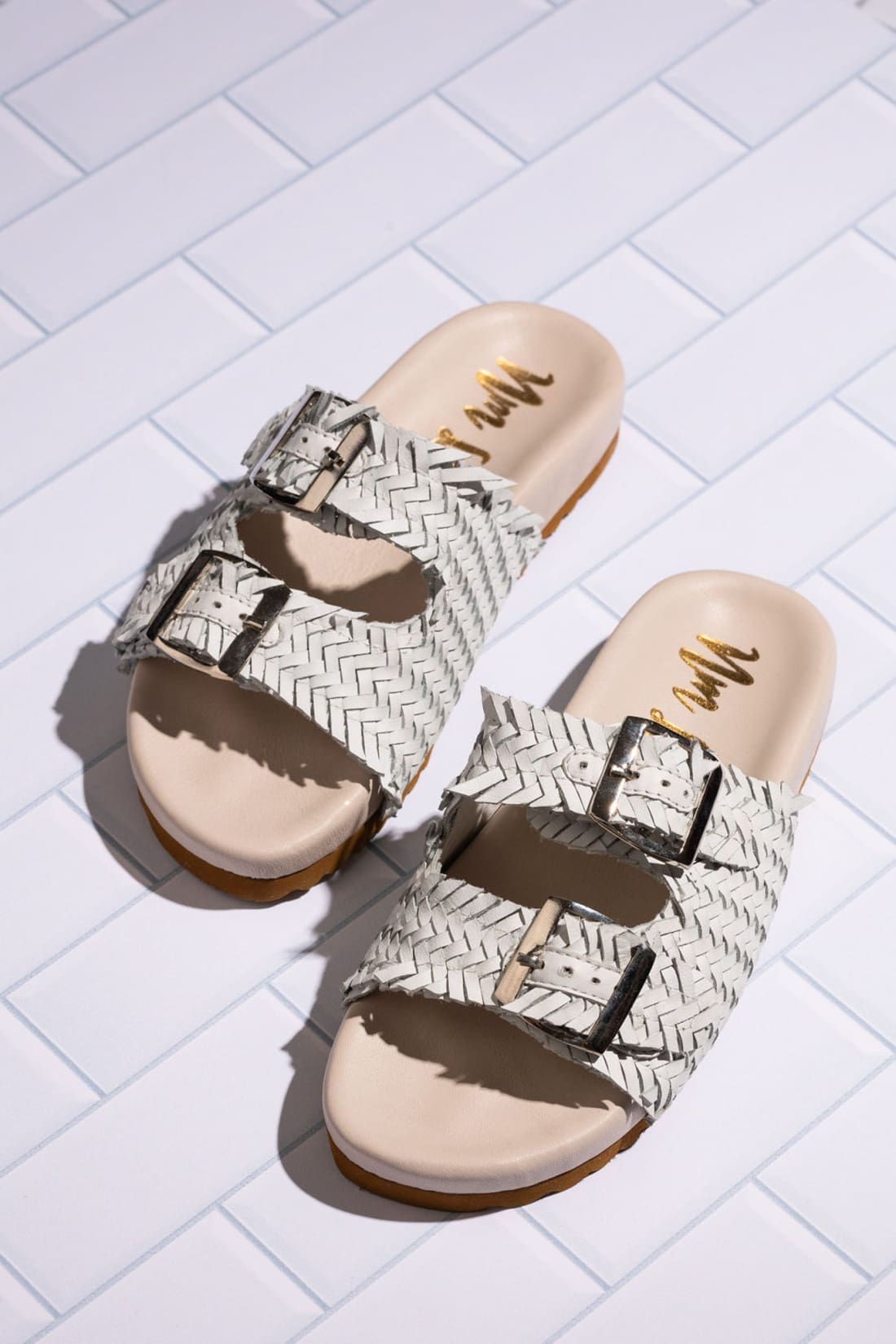 Intertwine Dual Woven Strap Slide in White | SANDALS