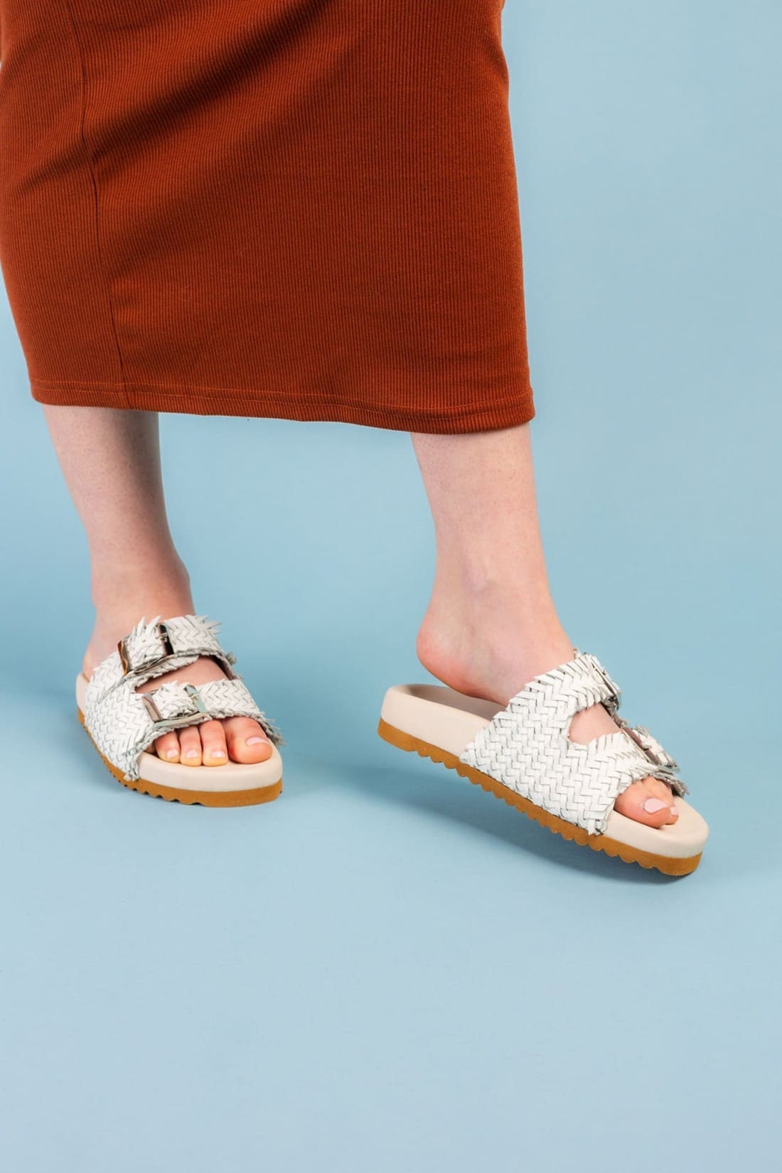 Intertwine Dual Woven Strap Slide in White | SANDALS