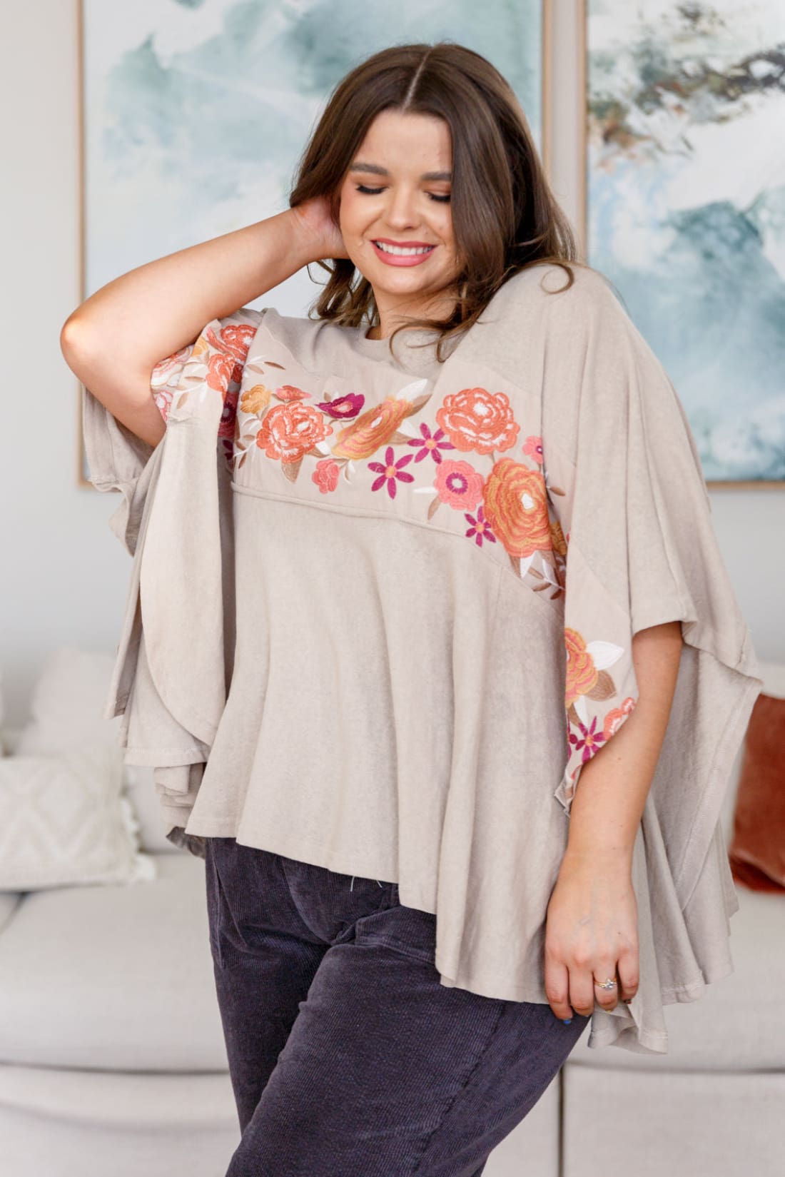 Isabel Embroidered Tunic in Mocha | Tops