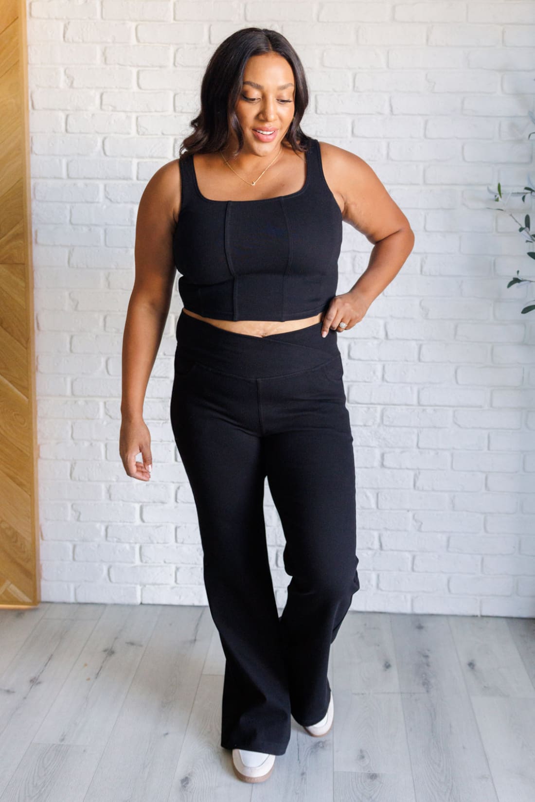 It’s All About the Balance Twill Square Neck Crop Top in Black | tank tops