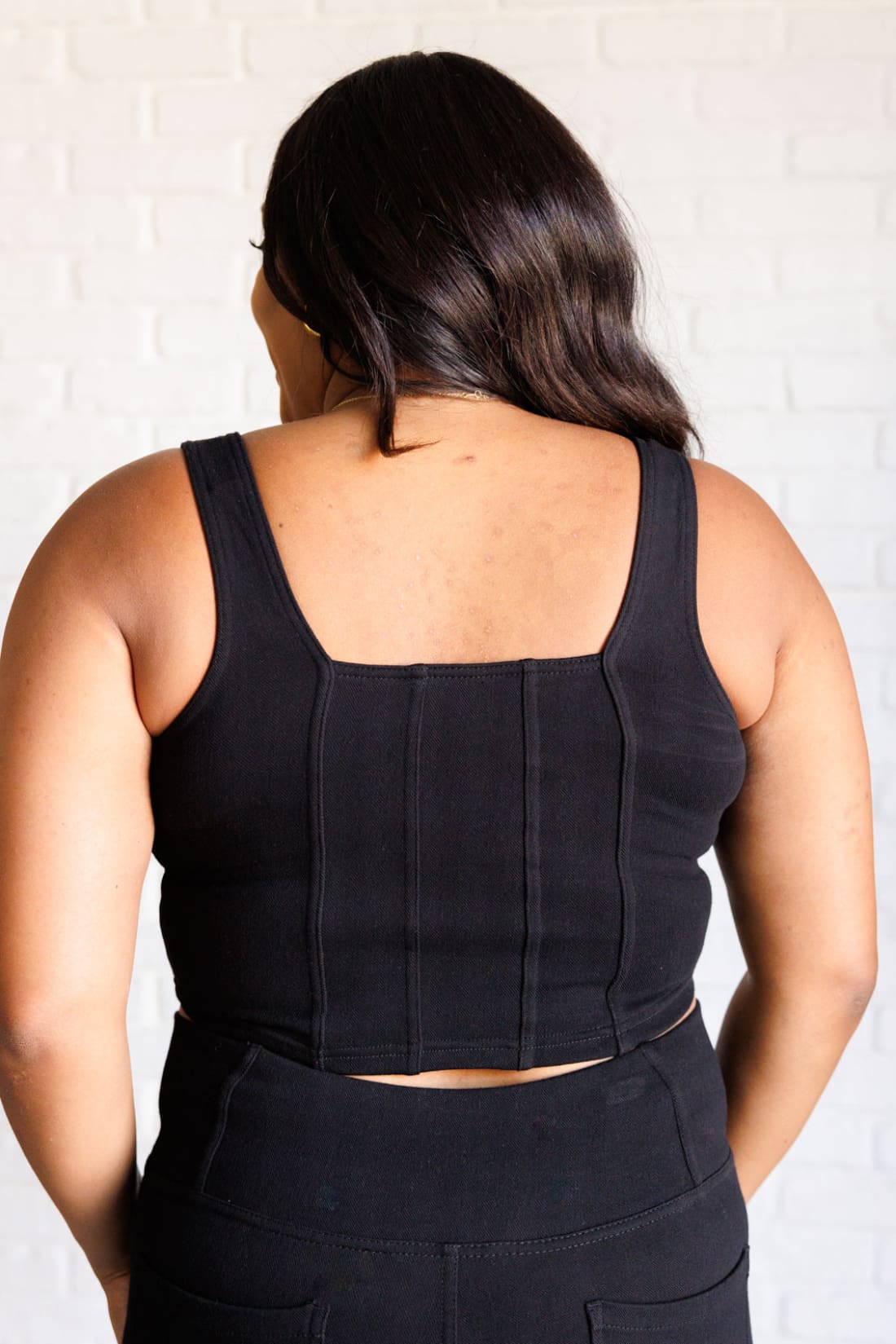 It’s All About the Balance Twill Square Neck Crop Top in Black | tank tops