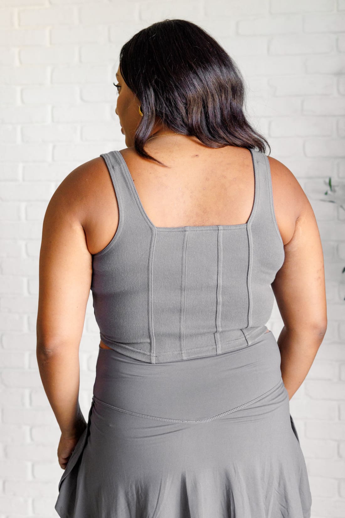 It’s All About the Balance Twill Square Neck Crop Top in Titanium | Tank Tops