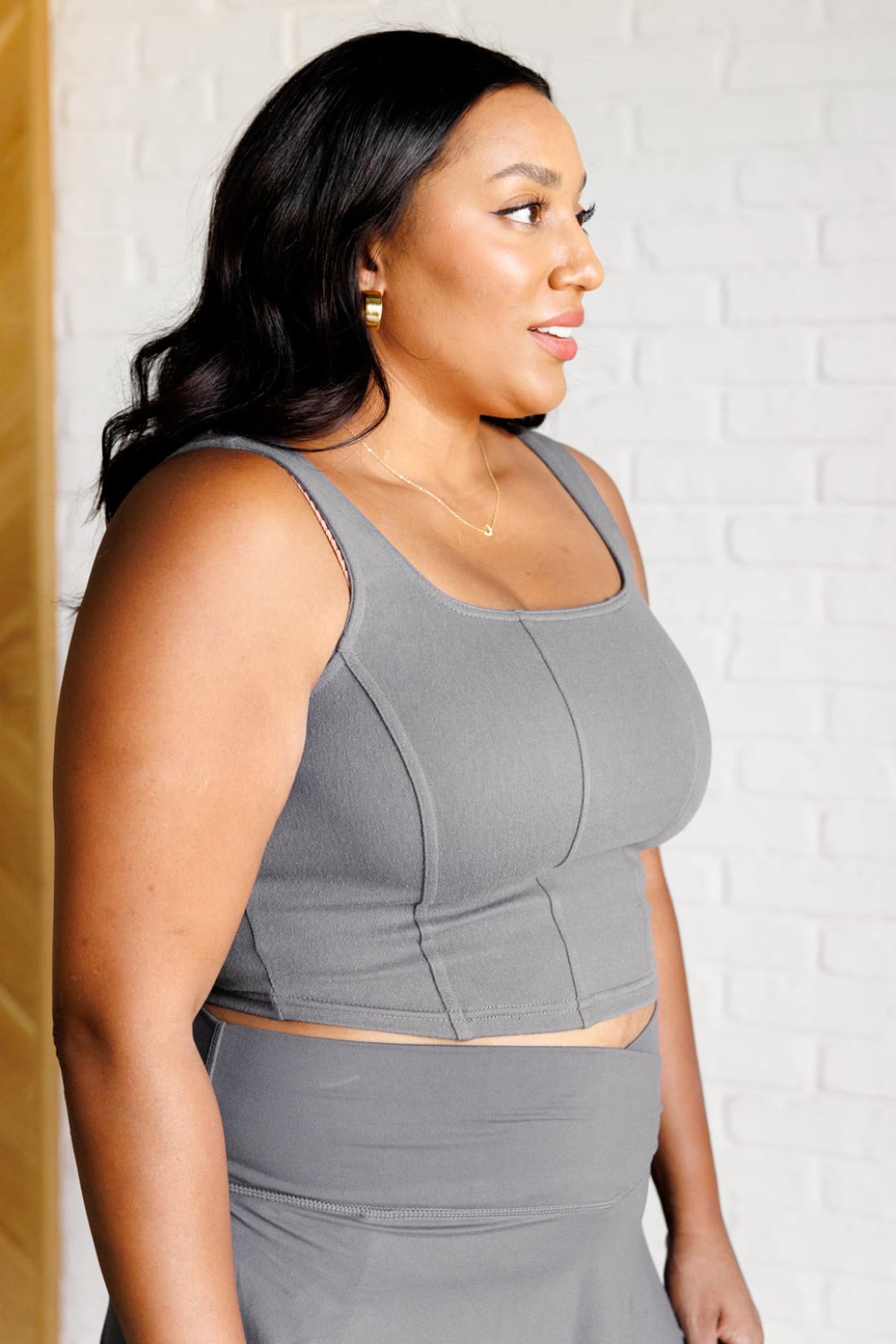 It’s All About the Balance Twill Square Neck Crop Top in Titanium | Tank Tops