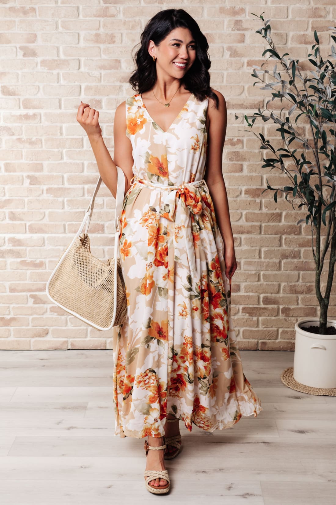 It’s All Sunshine V-Neck Floral Dress in Orange | Maxi Dresses