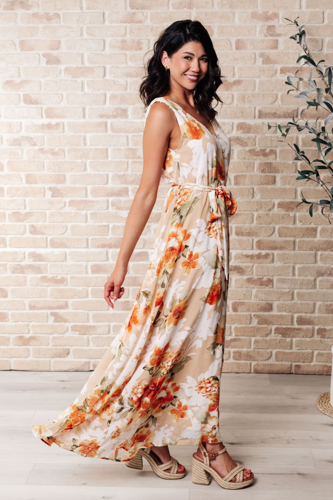 It’s All Sunshine V-Neck Floral Dress in Orange | Maxi Dresses