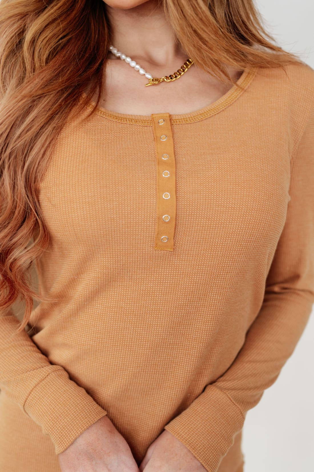 It’s Been So Long Henley in Golden Sand | Long Sleeve Tops