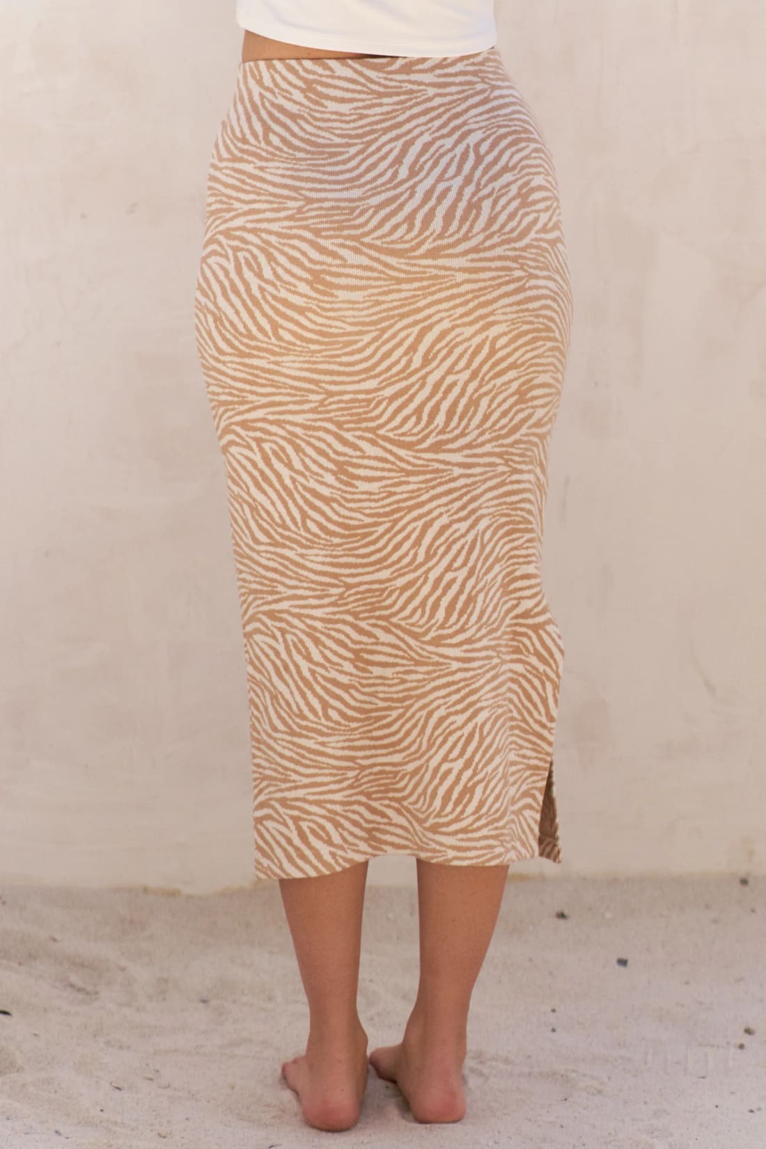 Jade By Jane Full Size Zebra Print Side Slit Midi Skirt Plus Size