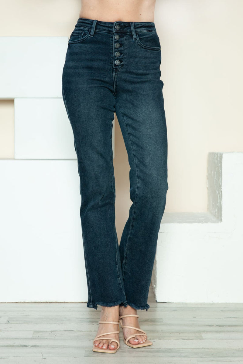Judy Blue Button Fly Destroyed Hem Straight Jeans