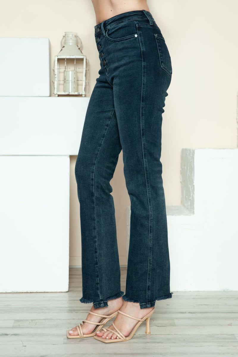 Judy Blue Button Fly Destroyed Hem Straight Jeans