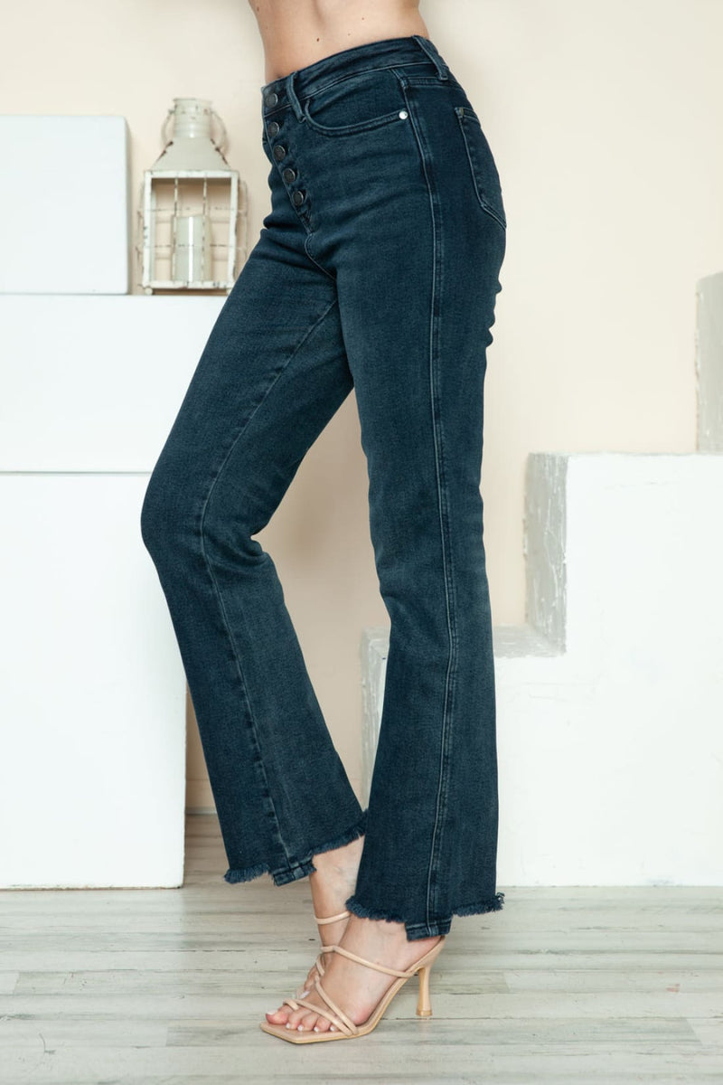Judy Blue Button Fly Destroyed Hem Straight Jeans