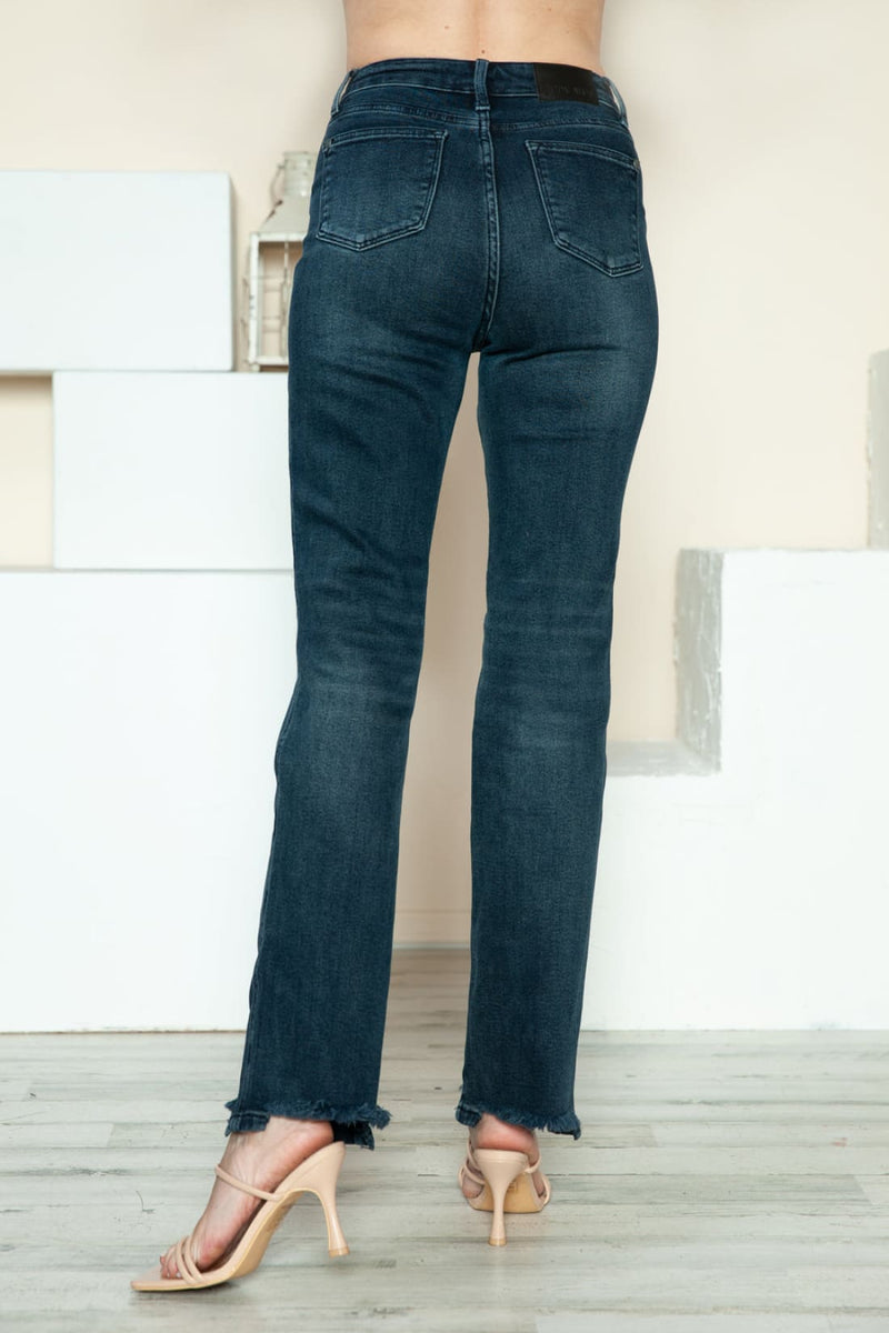 Judy Blue Button Fly Destroyed Hem Straight Jeans