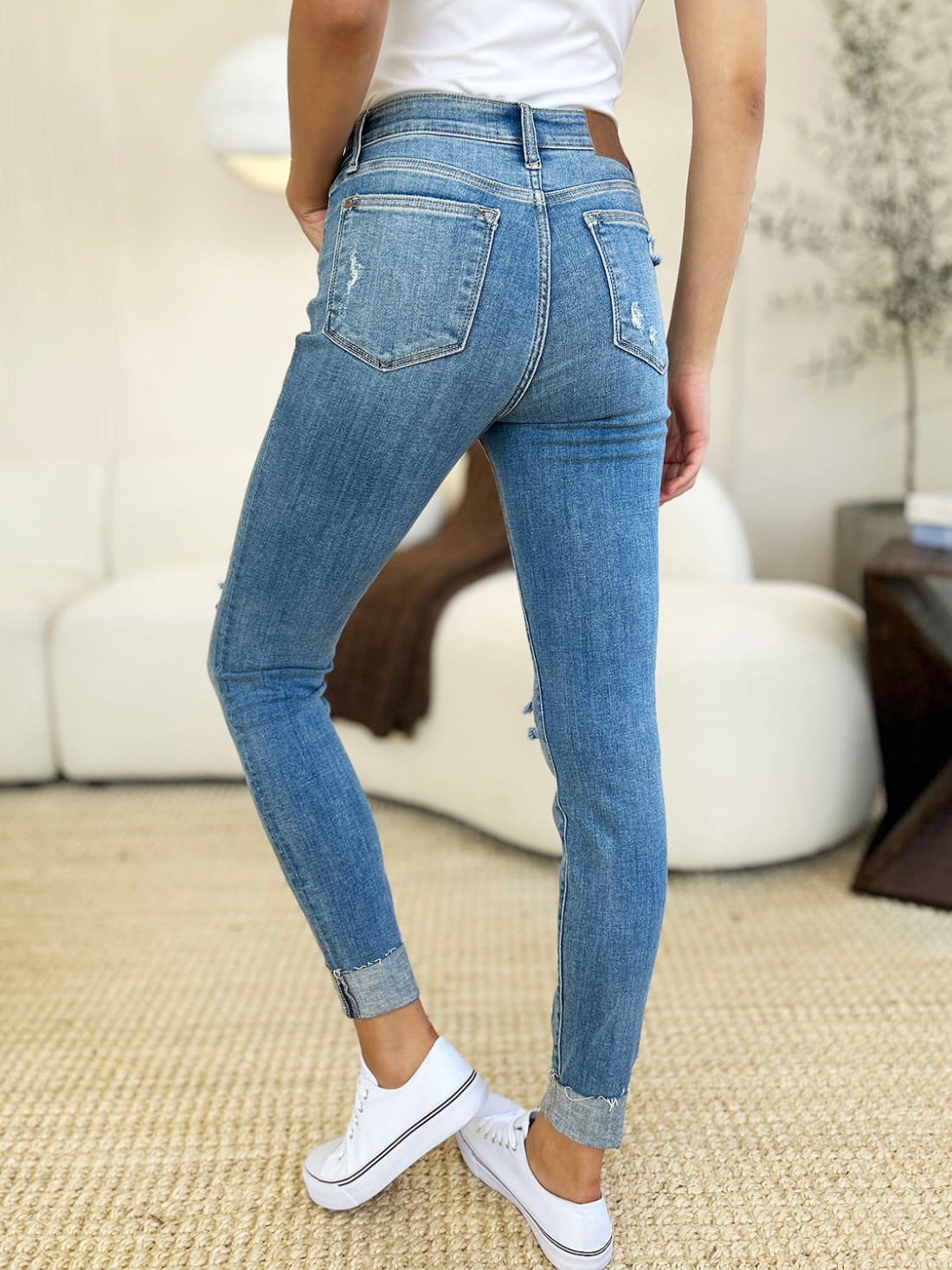 Judy Blue Mid Rise Destroy & Cuff Skinny Jeans | Women’s Jeans