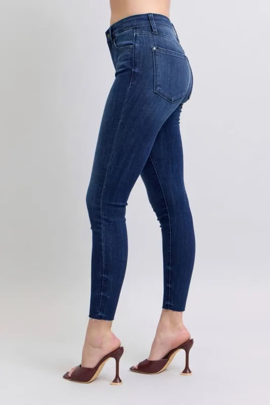Judy Blue Full Size Mid Rise Skinny Jeans with Raw Hem Plus Size
