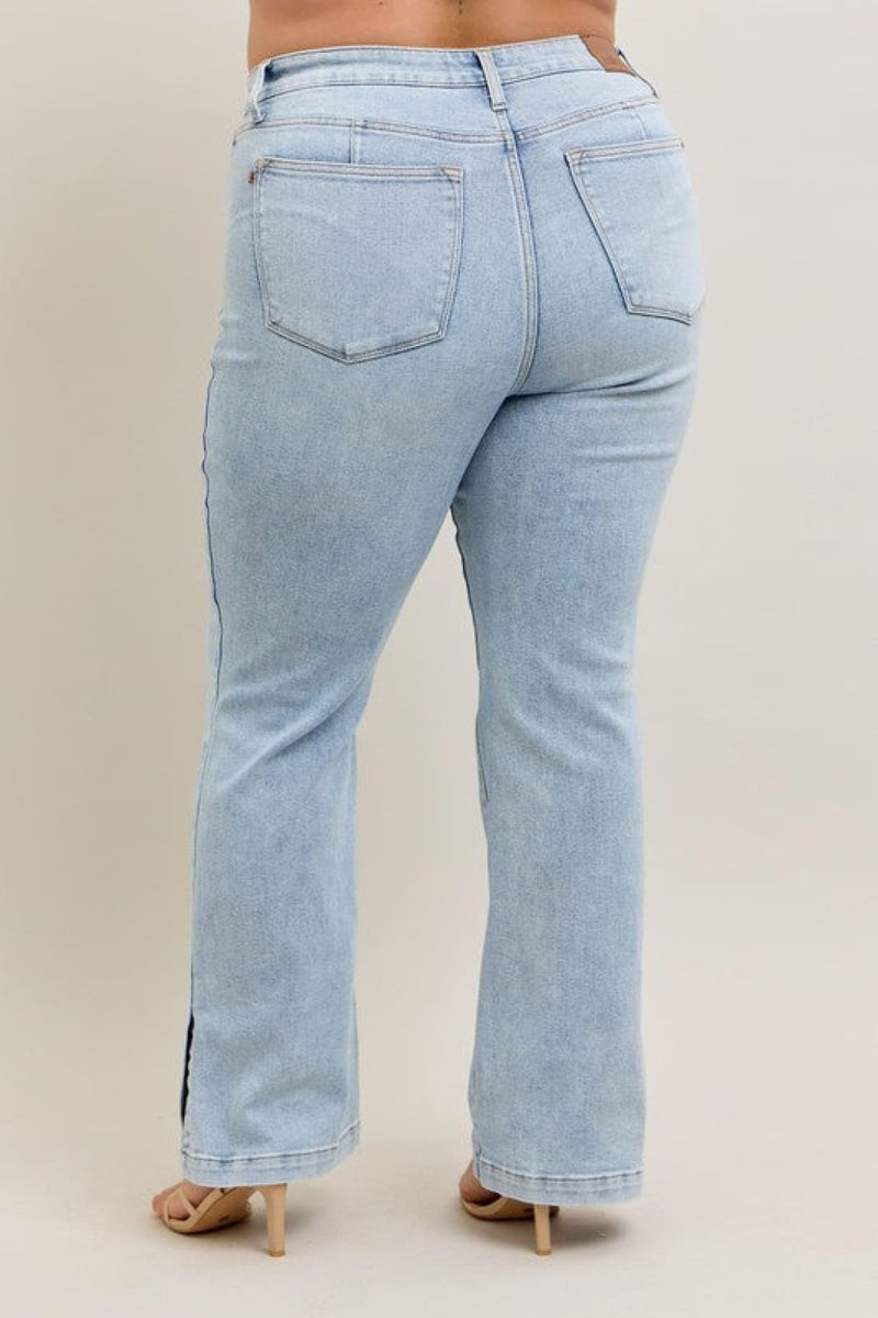 Judy Blue Full Size Tummy Control Vintage Wash Side Slit Slim Boot Jeans Plus Size