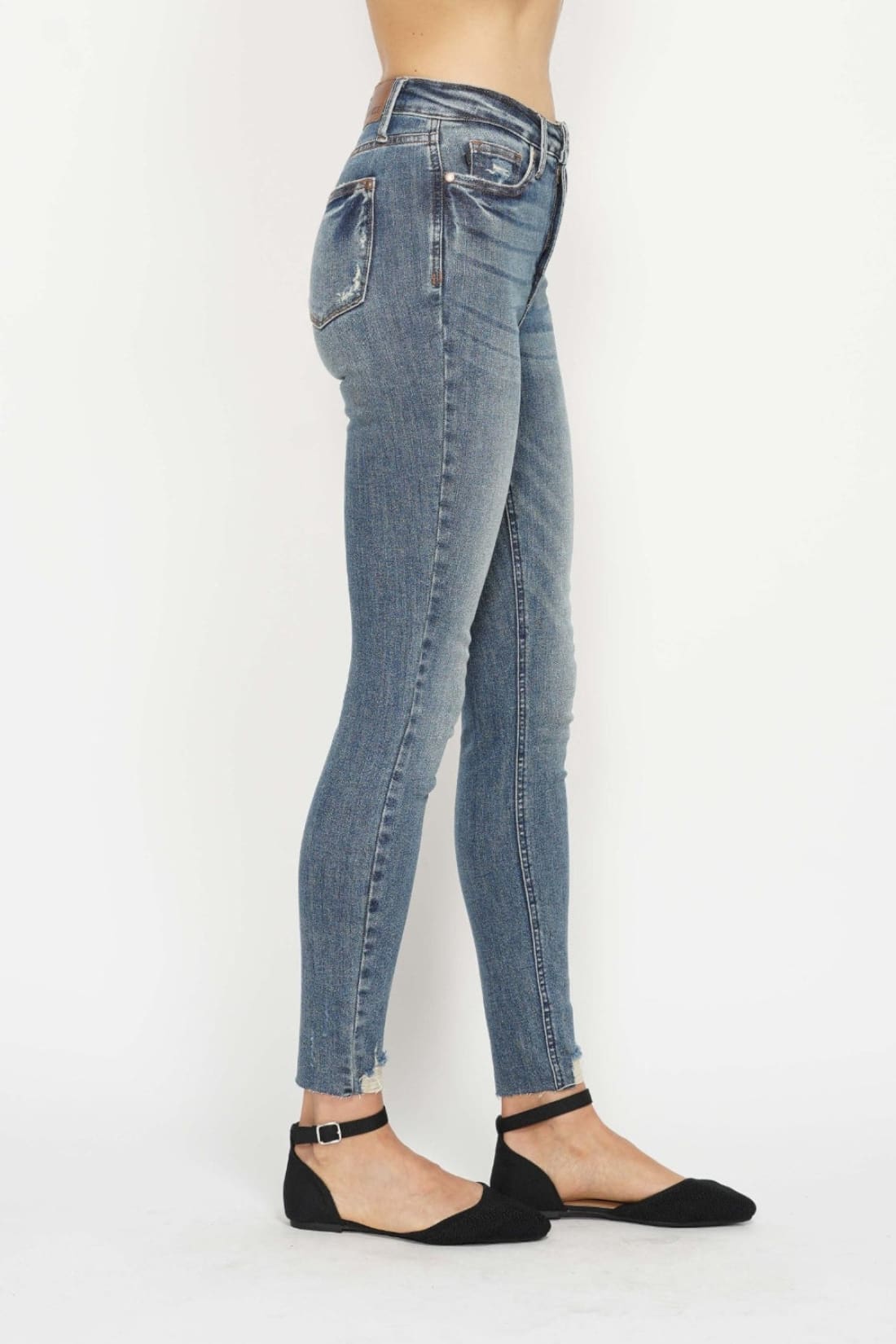 Judy Blue Tummy Control Vintage Wash Destroyed Hem Skinny Jeans
