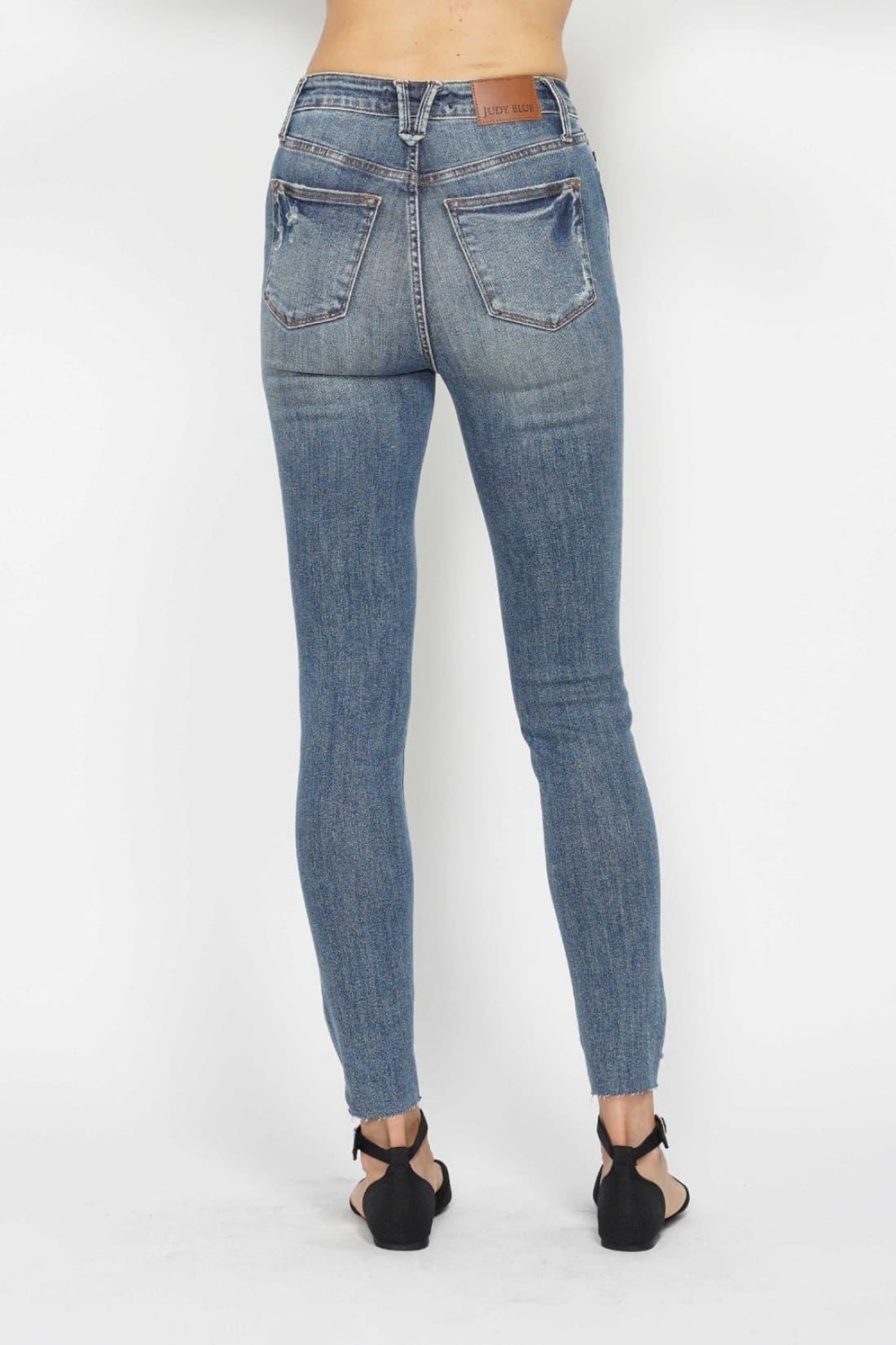 Judy Blue Tummy Control Vintage Wash Destroyed Hem Skinny Jeans