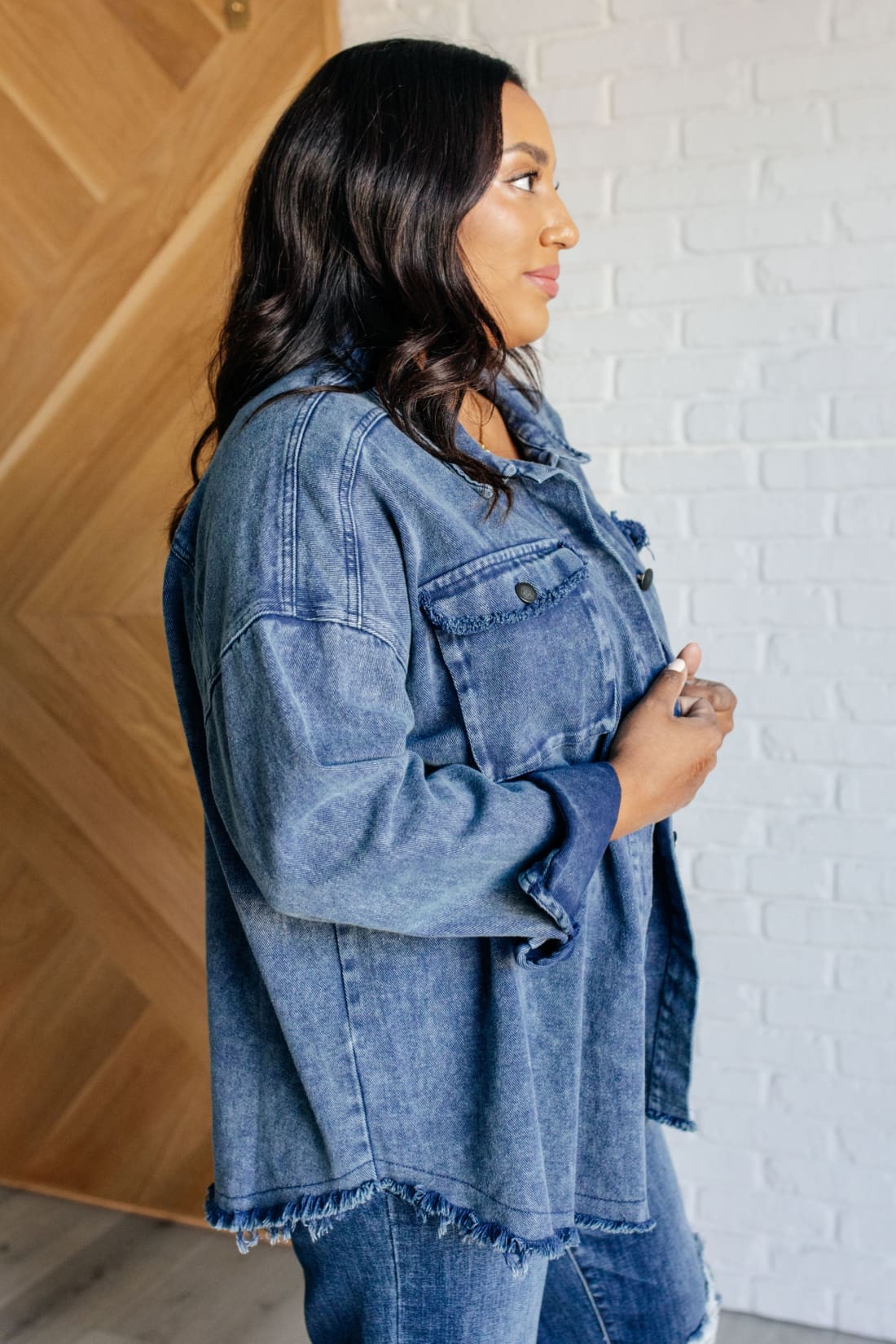 Frayed Hem Denim Shacket | Jackets & Coats