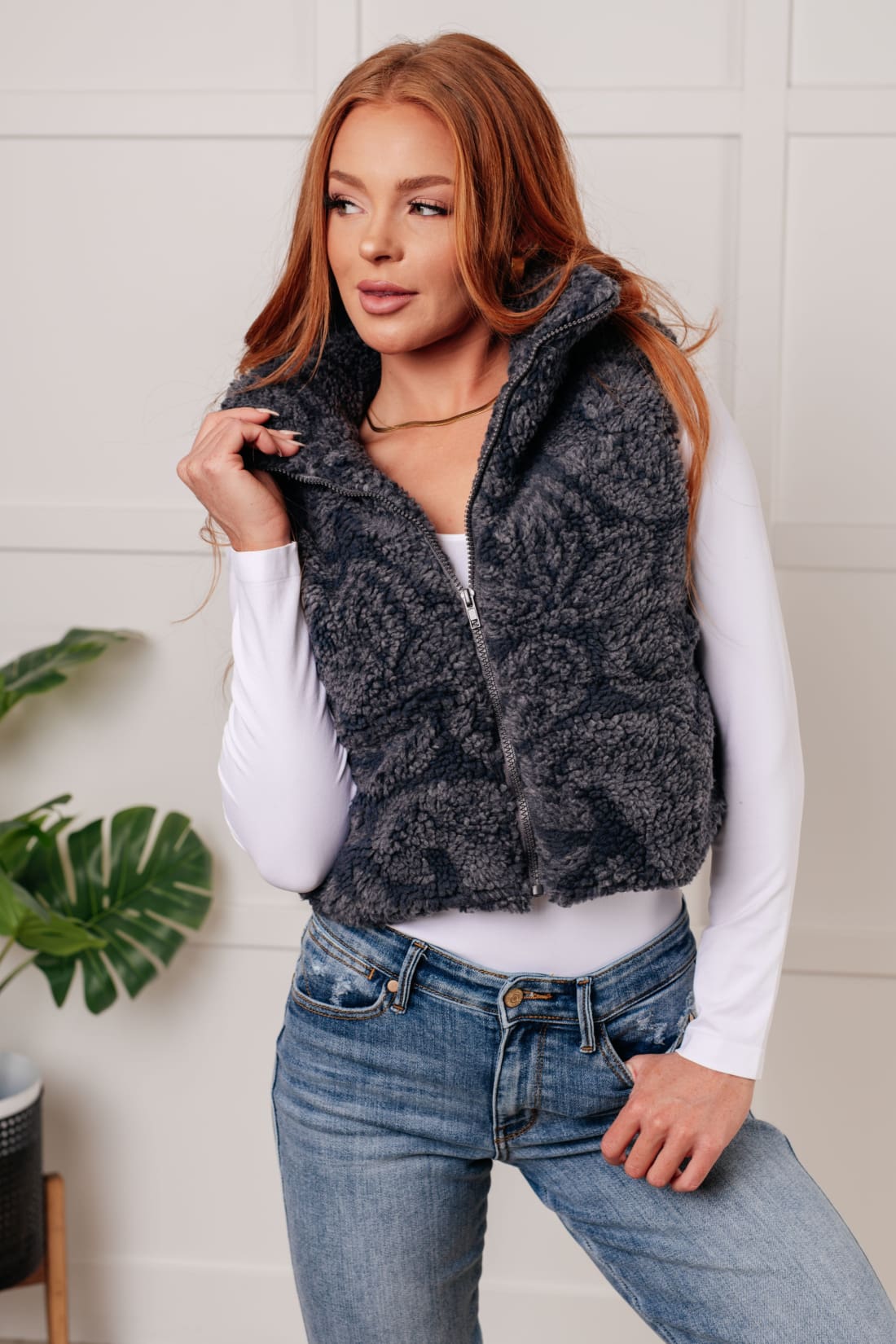 Just One More Layer Paisley Sherpa Print Vest | vest