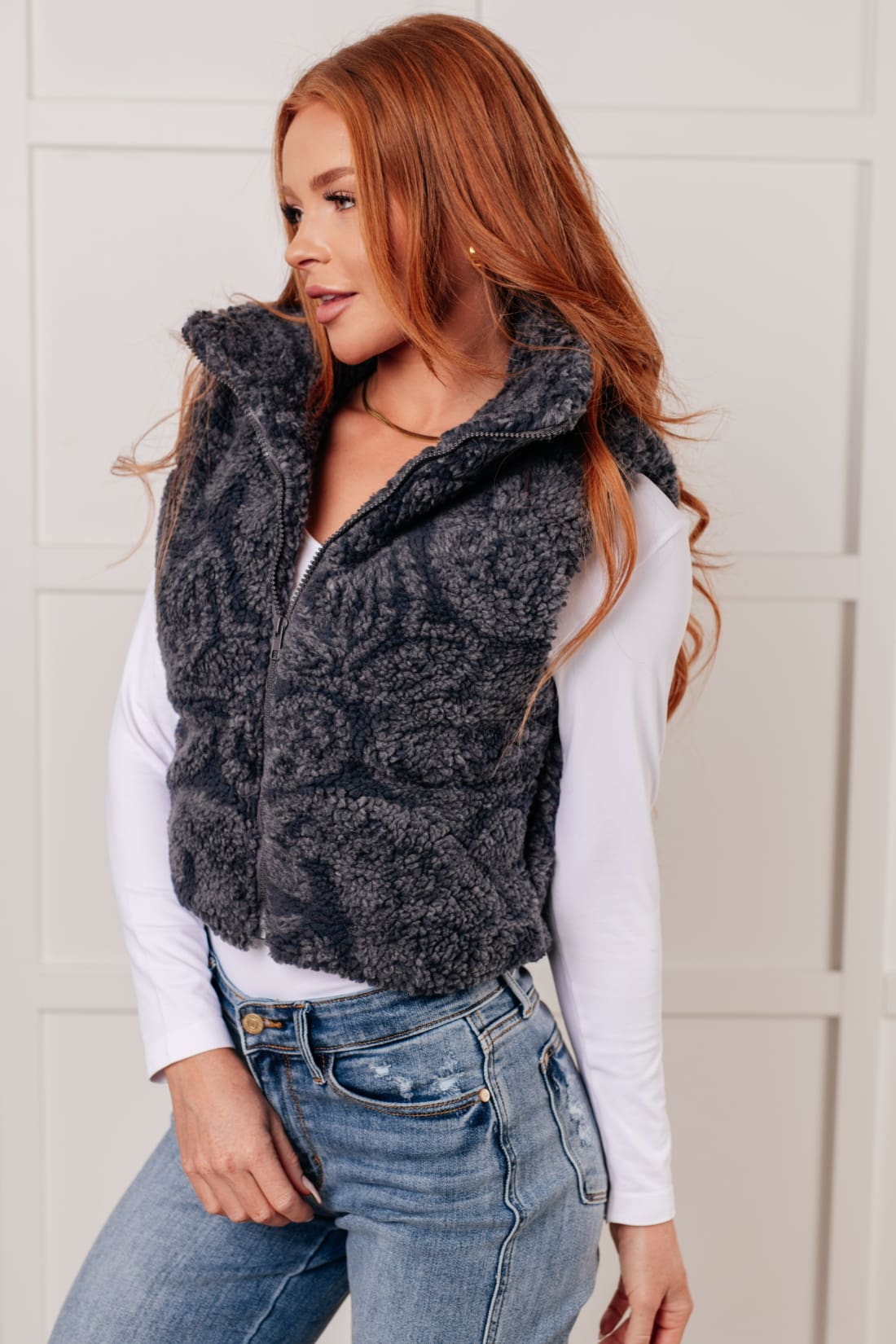 Just One More Layer Paisley Sherpa Print Vest | vest