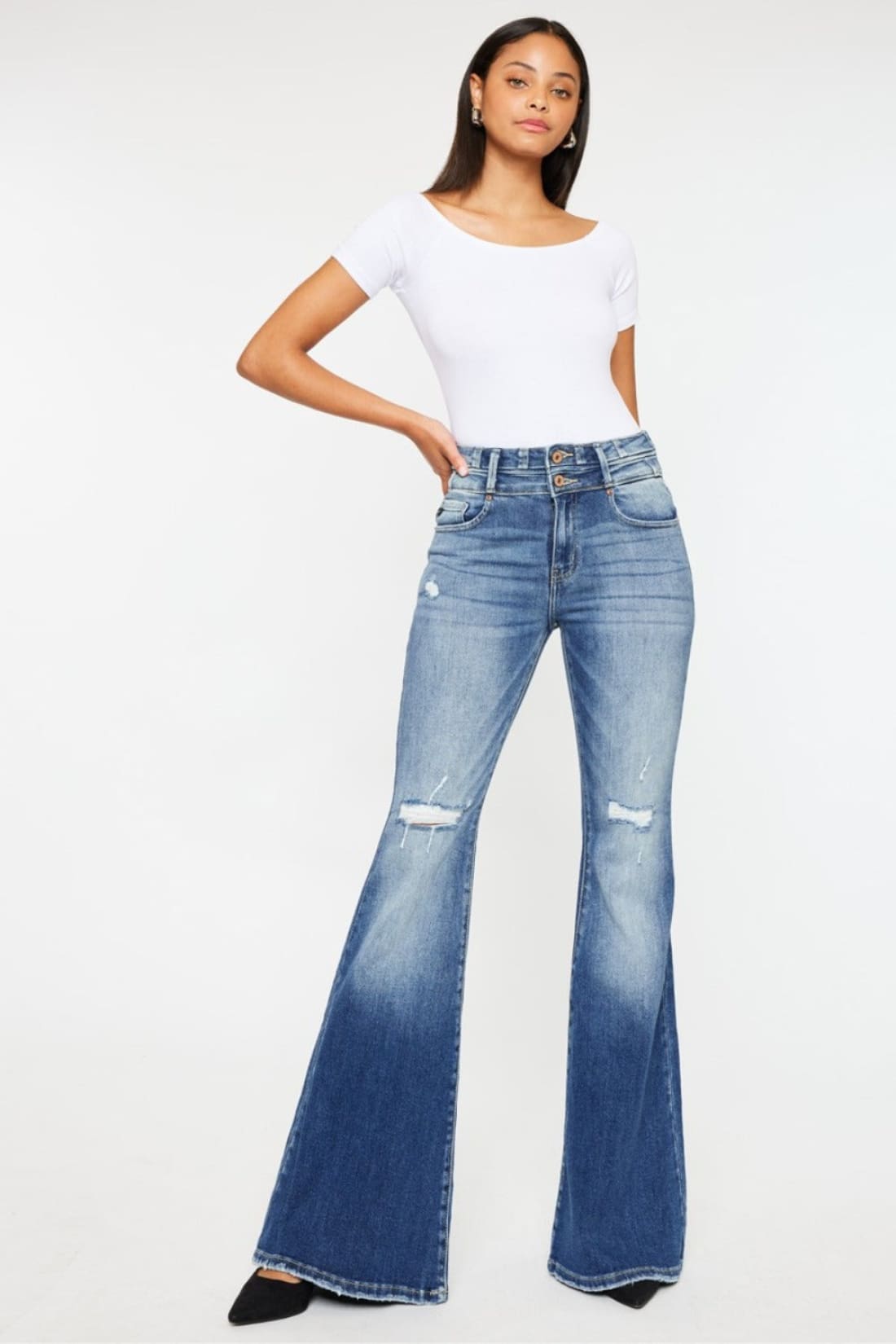 Kancan High Rise Wide Waistband Flare Jeans - Limited Quantities