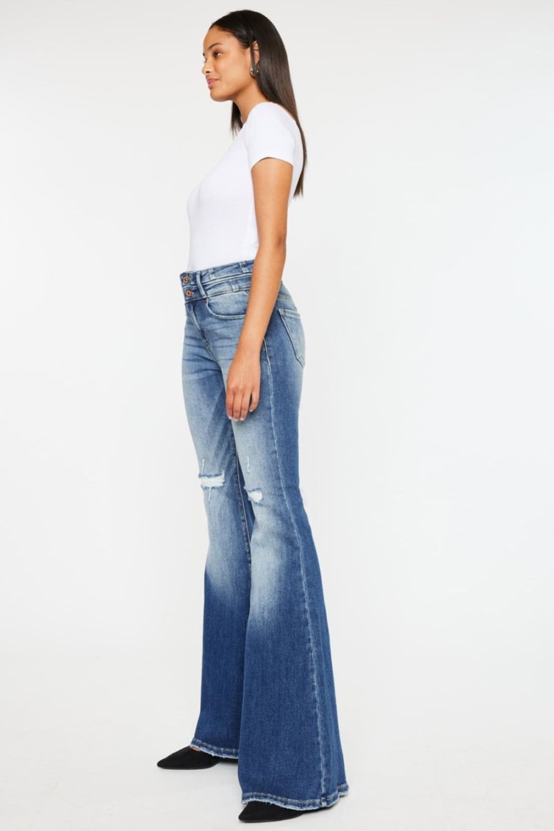 Kancan High Rise Wide Waistband Flare Jeans - Limited Quantities