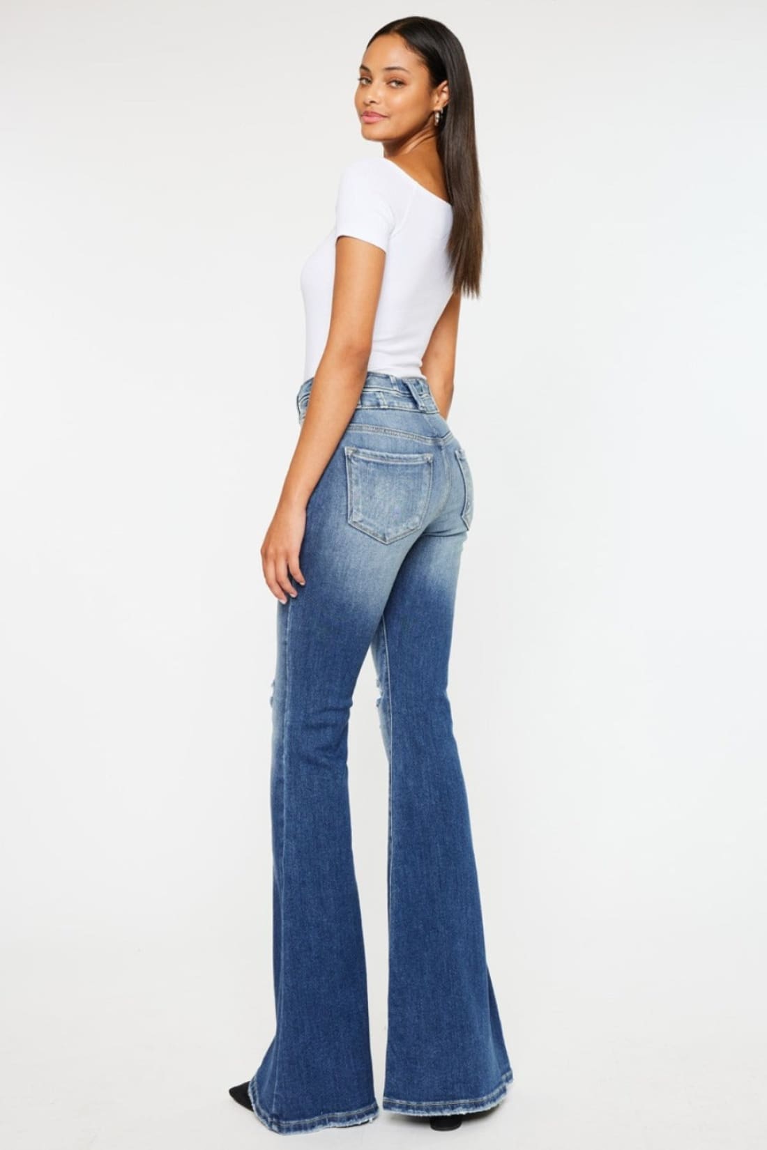 Kancan High Rise Wide Waistband Flare Jeans - Limited Quantities