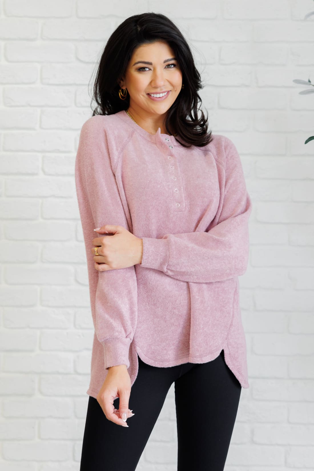 Keeping it Real Brushed Melange Hacci Long Sleeve Tee in Light Rose | Tops