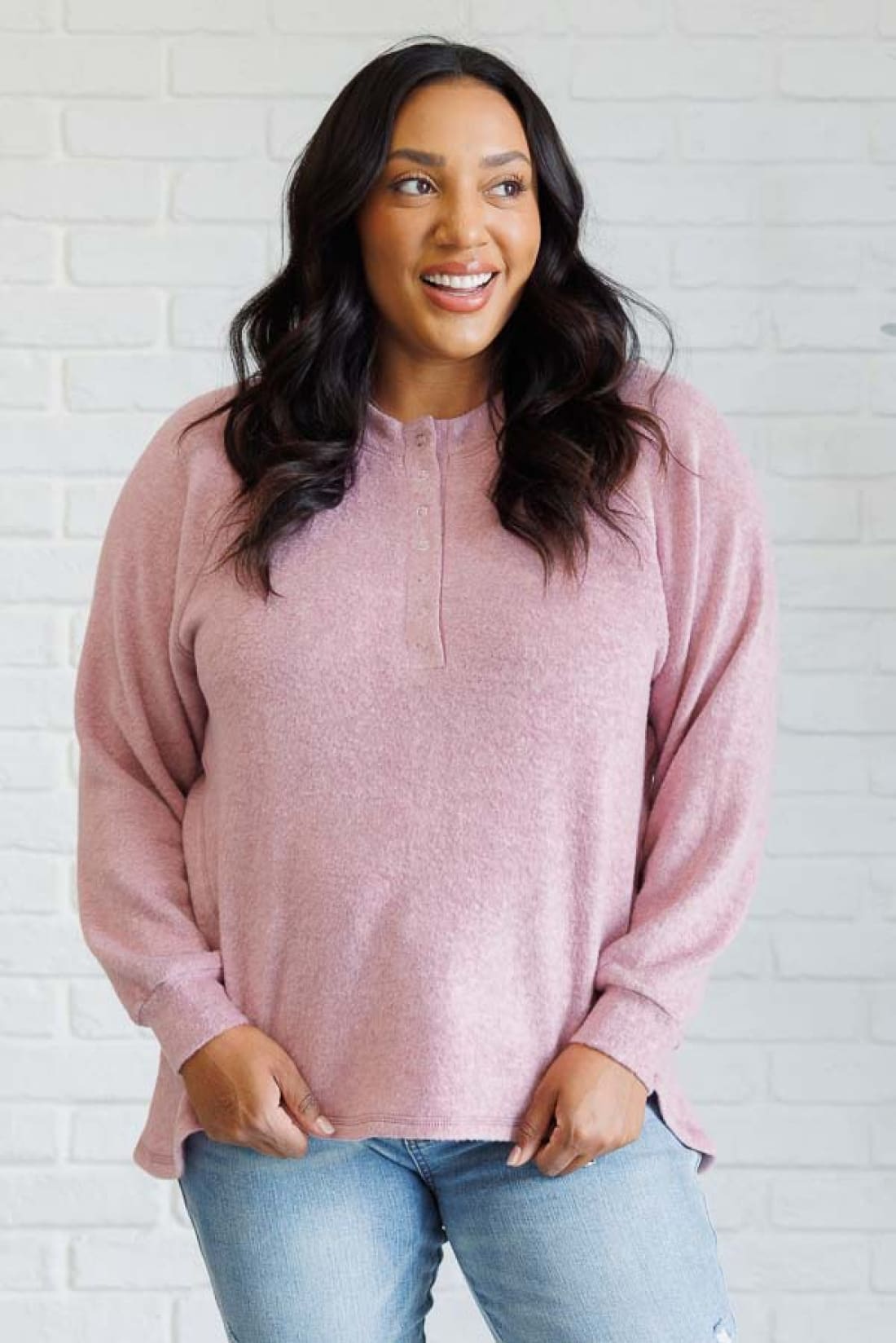 Keeping it Real Brushed Melange Hacci Long Sleeve Tee in Light Rose | Tops