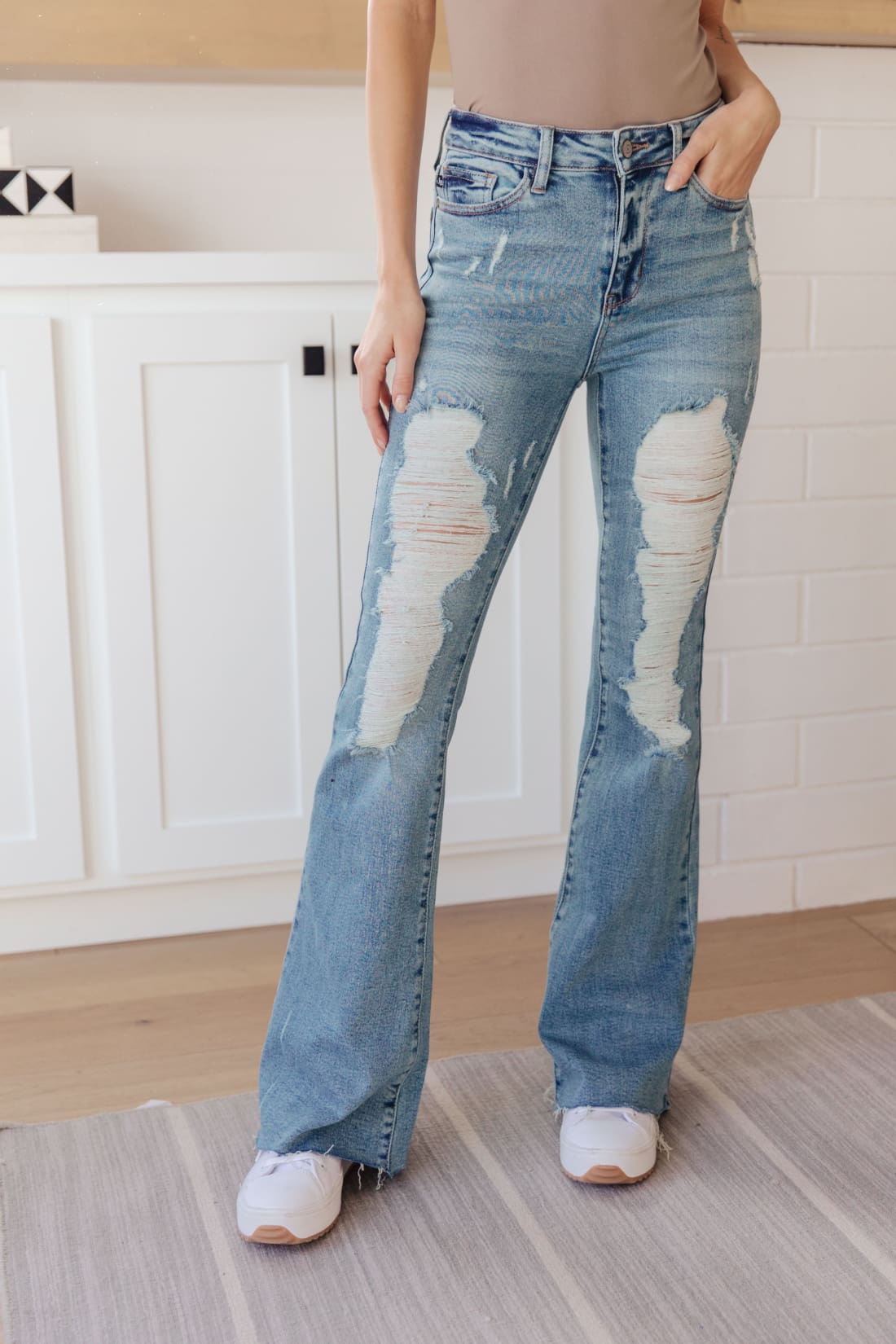 Kiana High Rise Heavy Destroy Flare | Womens jeans