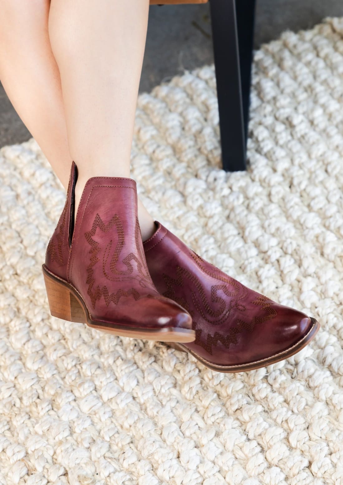 Genuine Leather Kickin’ Western Booties in Burgundy | boots