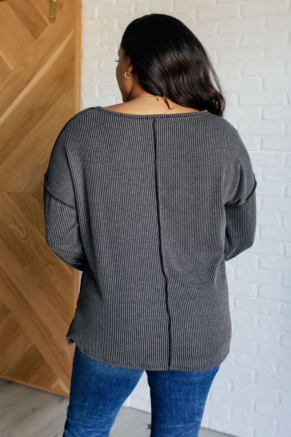 Ribbed Top with Exposed Seam Detail | Long Sleeve Tops