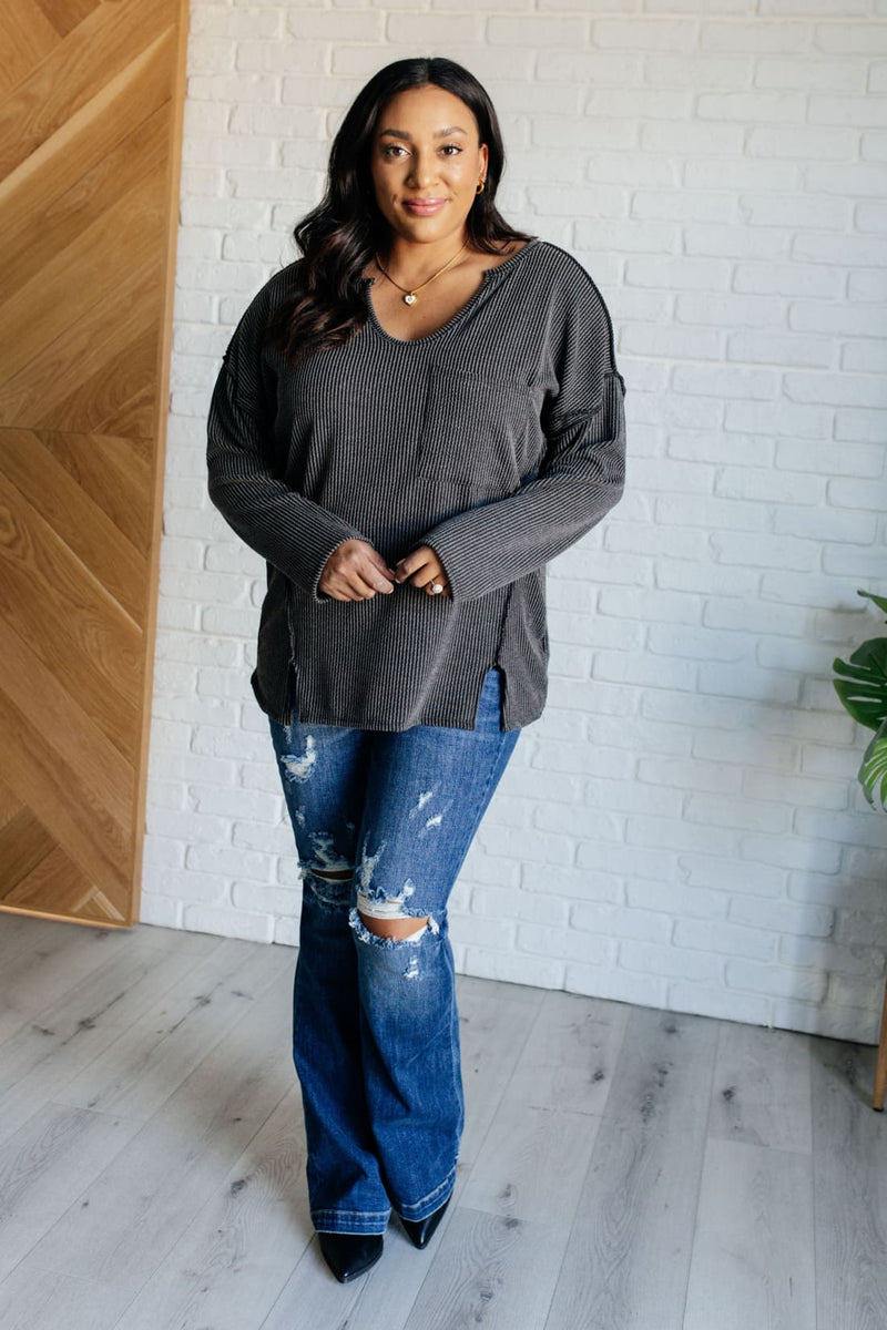 Ribbed Top with Exposed Seam Detail