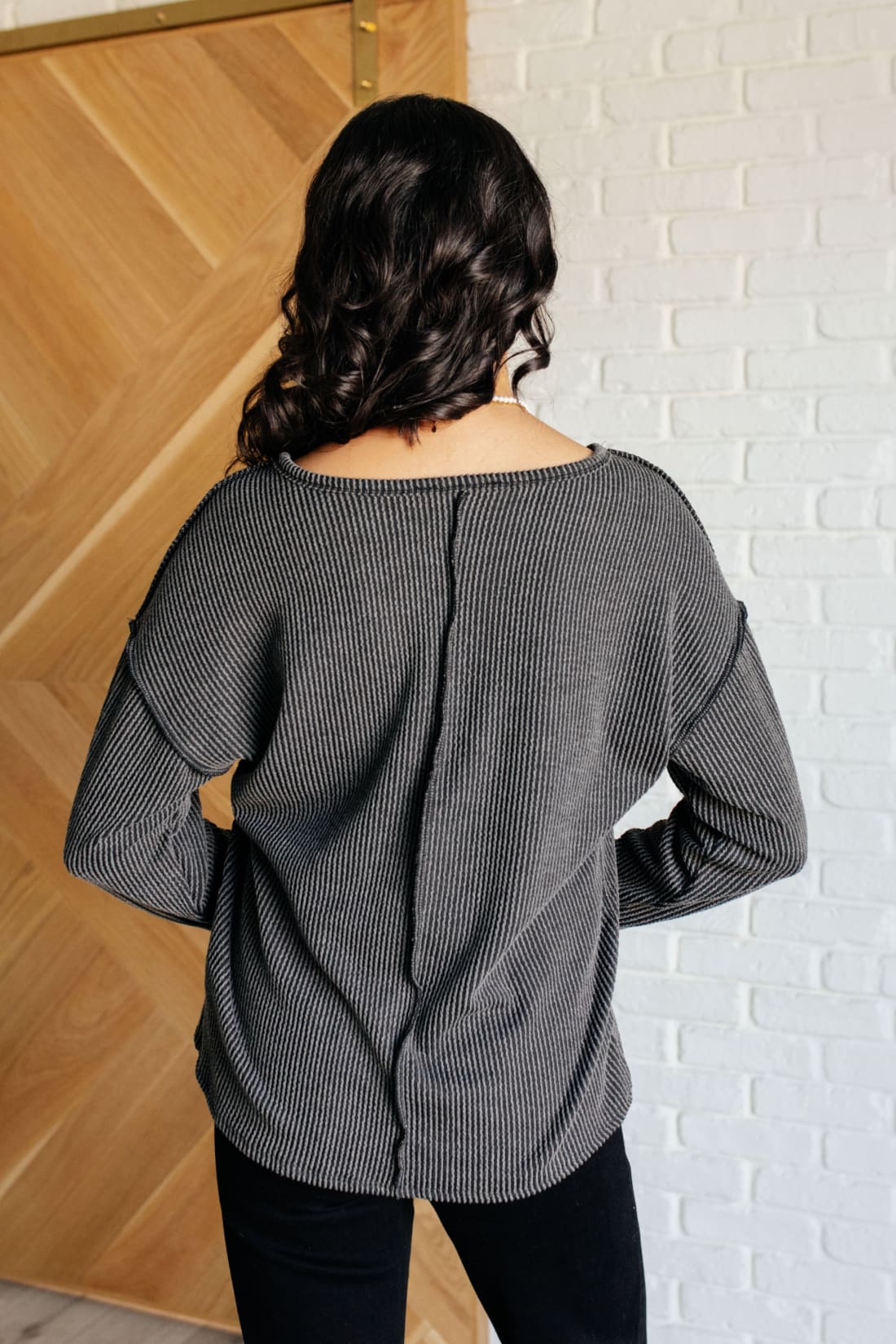 Ribbed Top with Exposed Seam Detail | Long Sleeve Tops