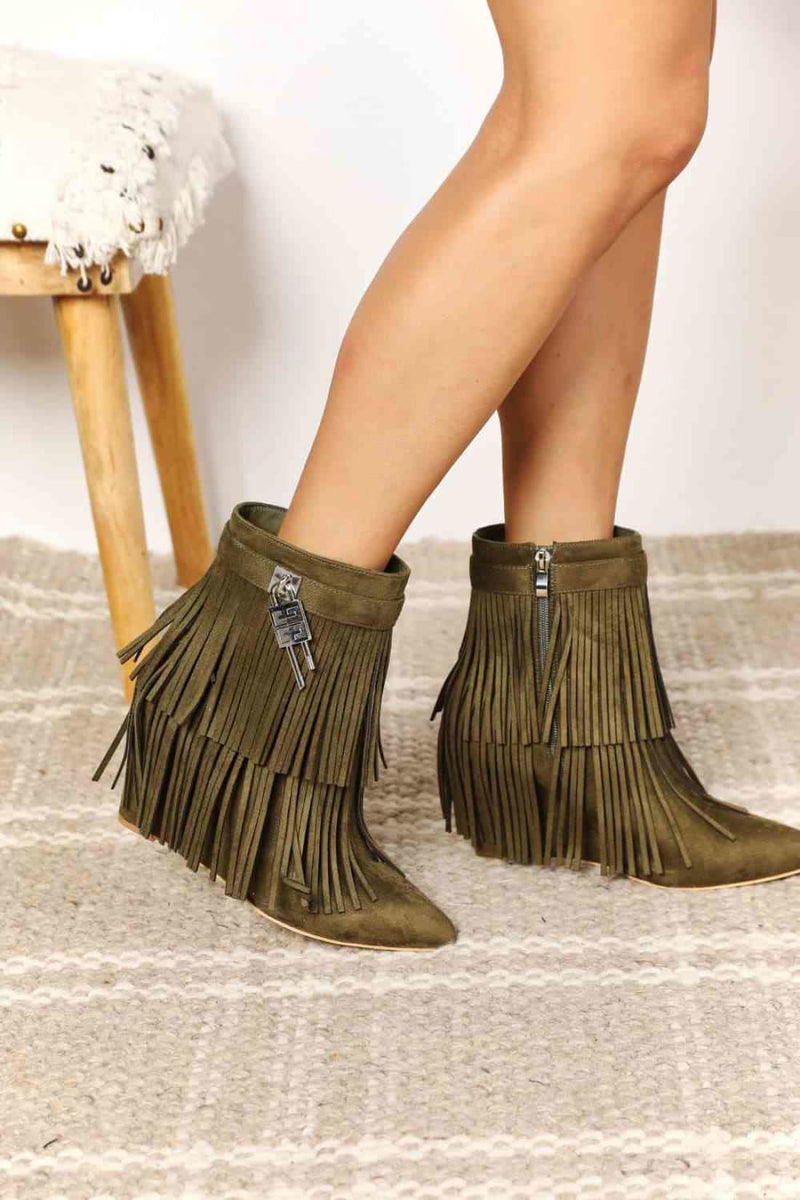 Legend Women’s Tassel Wedge Heel Ankle Booties