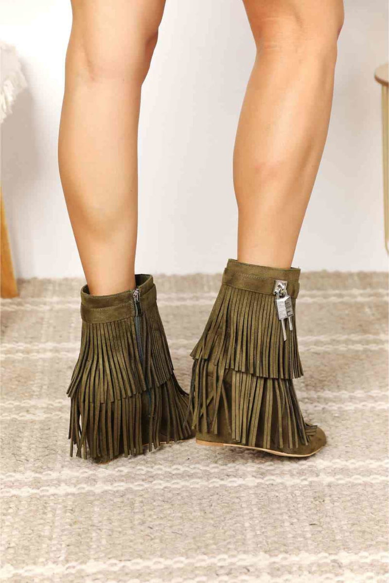 Legend Women’s Tassel Wedge Heel Ankle Booties