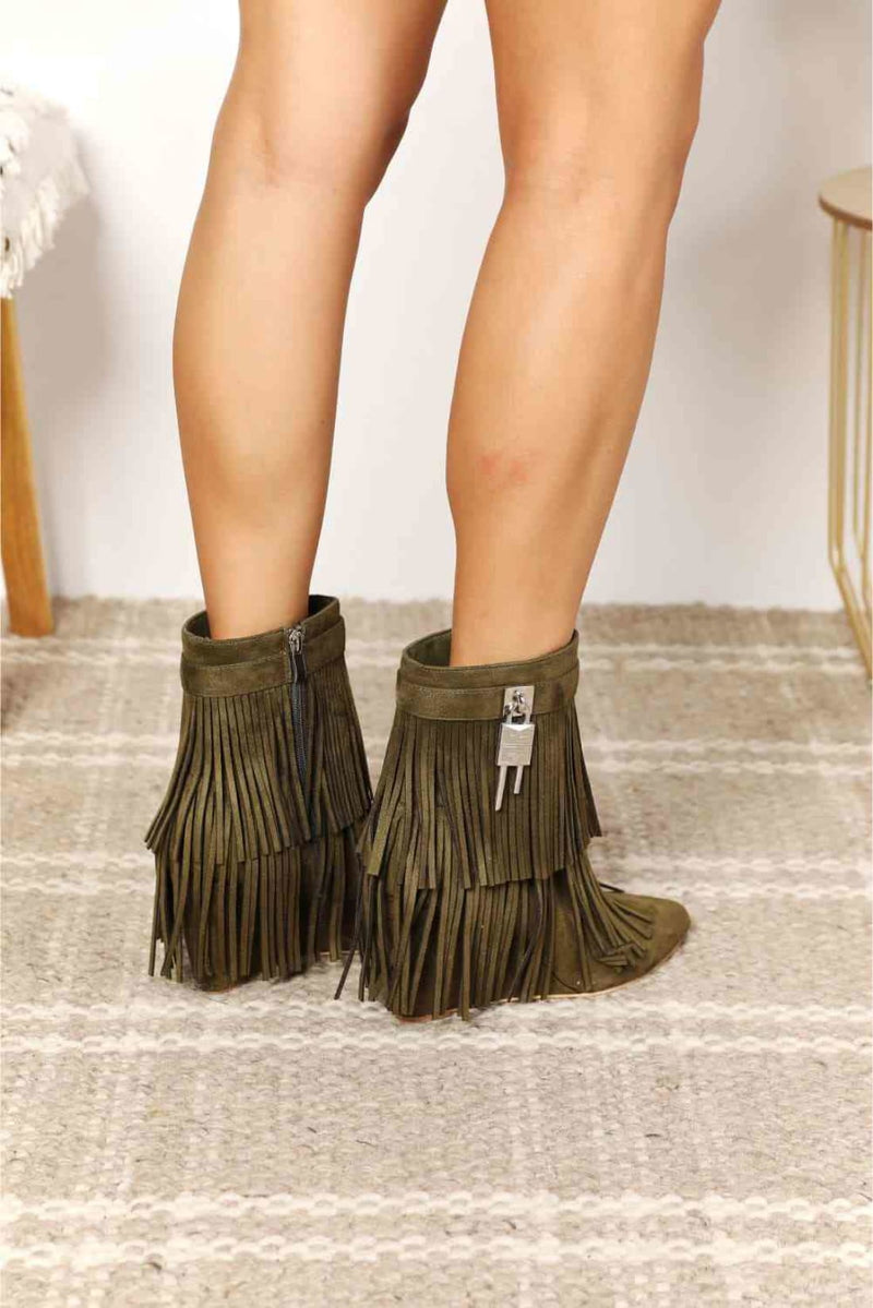 Legend Women’s Tassel Wedge Heel Ankle Booties
