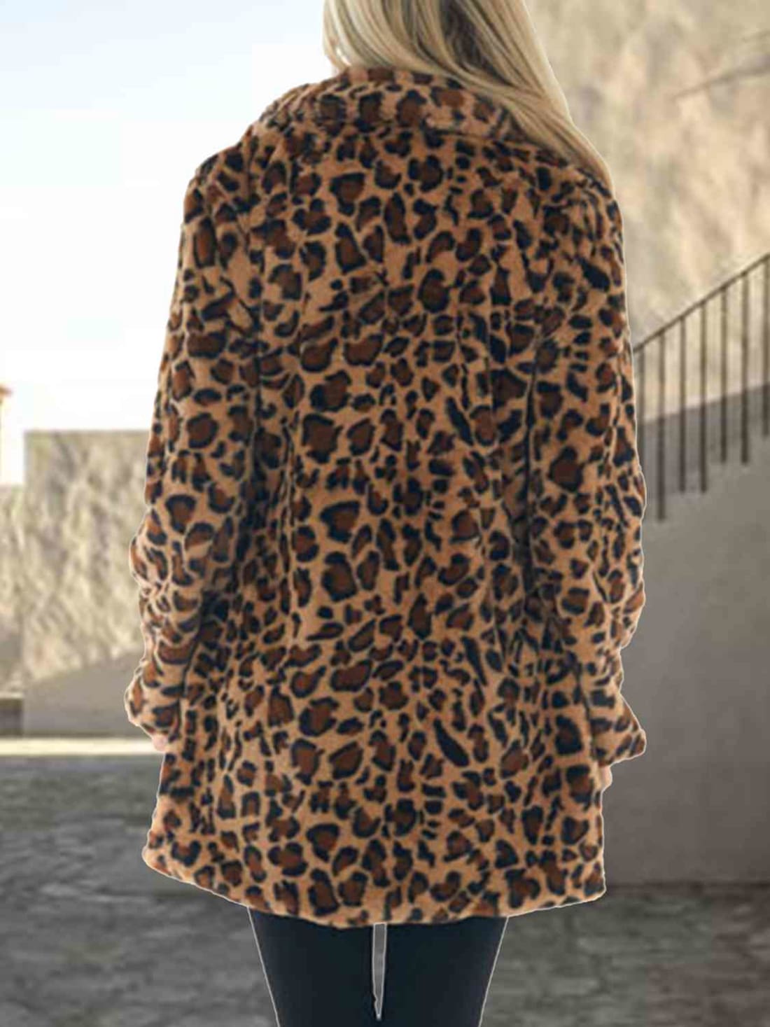 Leopard Collared Neck Coat with Pockets | Jackets & Coats