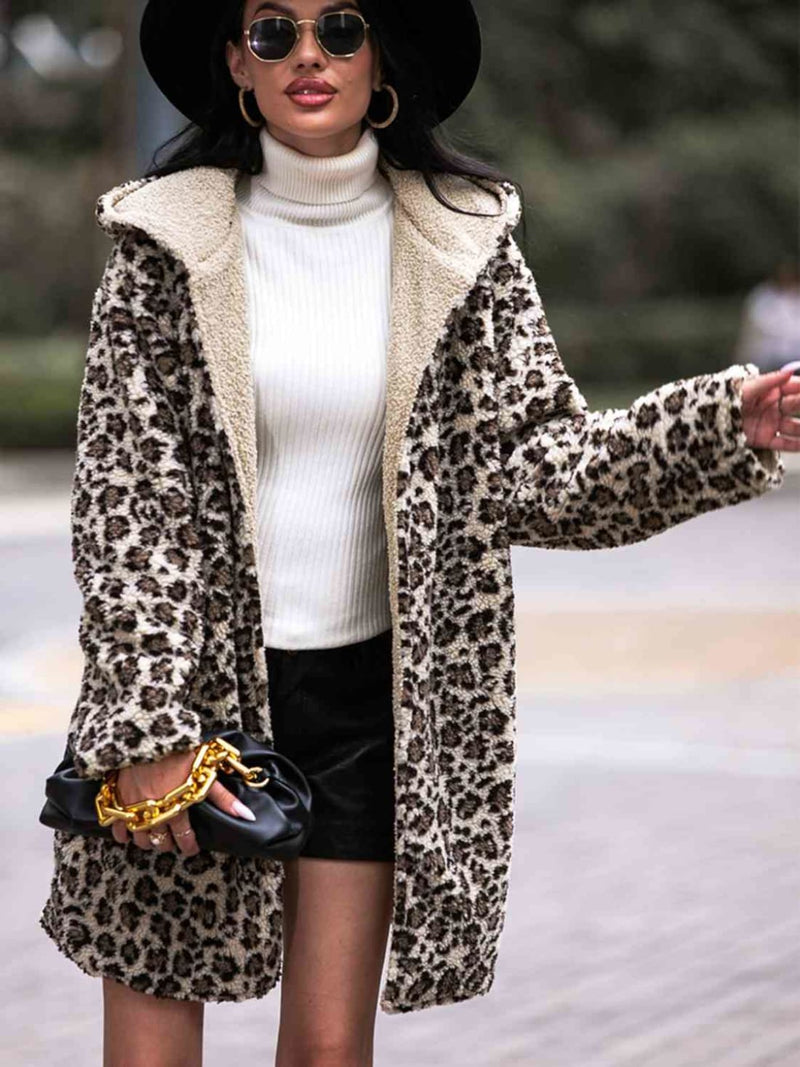 Leopard Print Hooded Teddy Coat | Jackets & Coats