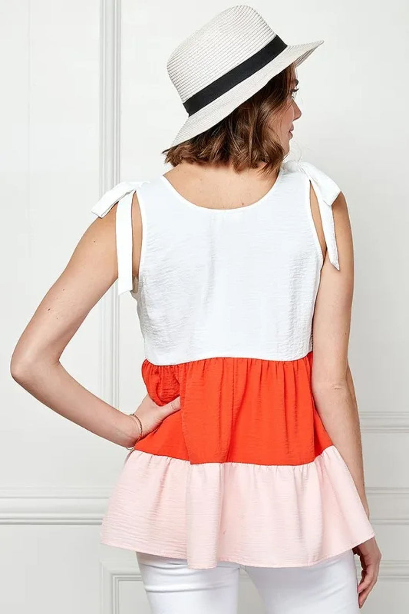 Lime ’N’ Chili Color Block Sleeveless Tie Shoulder Babydoll Top