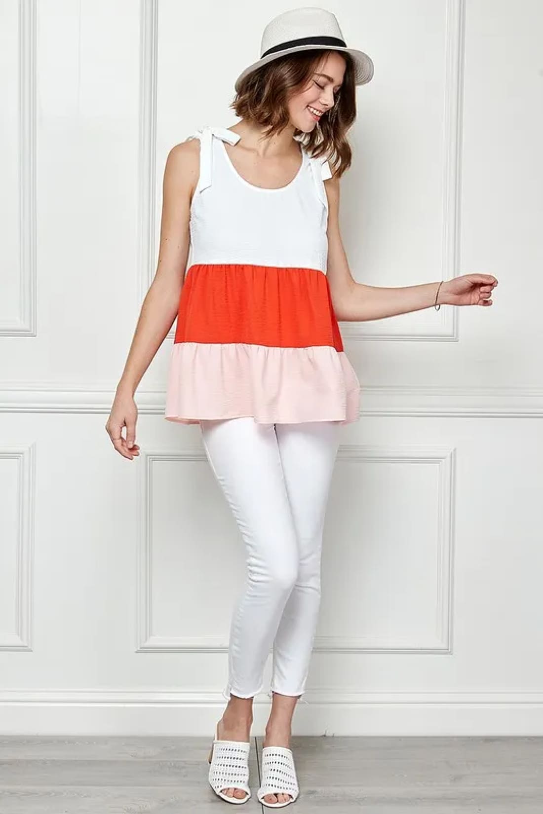 Lime ’N’ Chili Color Block Sleeveless Tie Shoulder Babydoll Top
