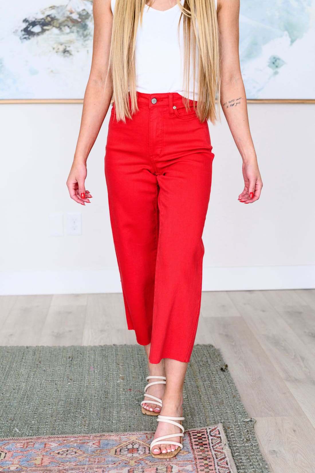 Lisa High Rise Control Top Wide Leg Crop Jeans in Red | Denim