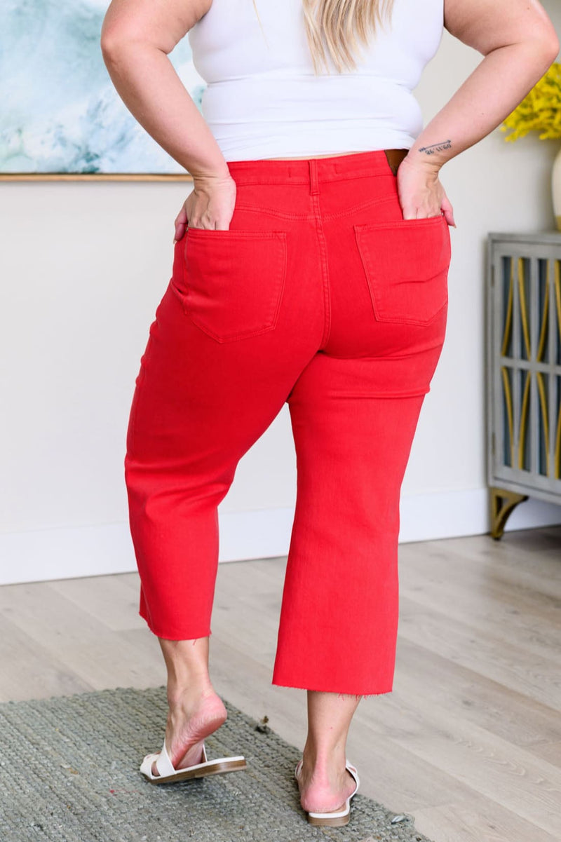 Lisa High Rise Control Top Wide Leg Crop Jeans in Red | Denim