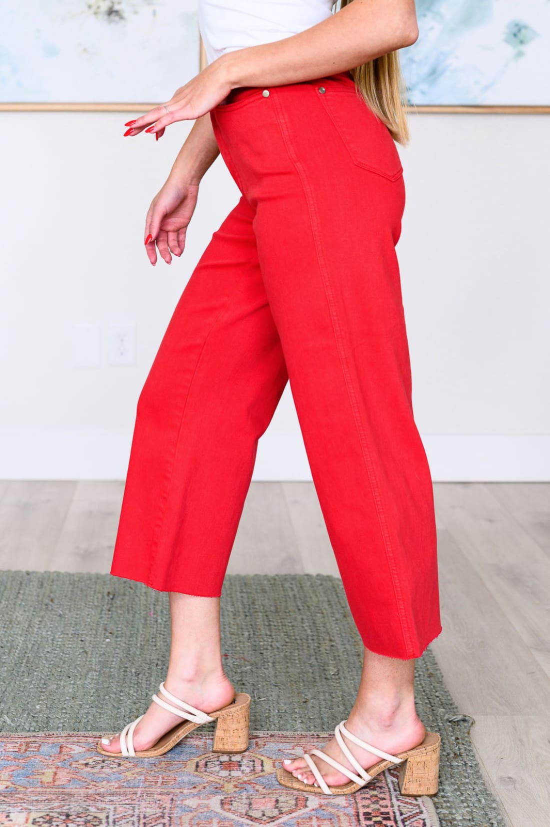 Lisa High Rise Control Top Wide Leg Crop Jeans in Red | Denim