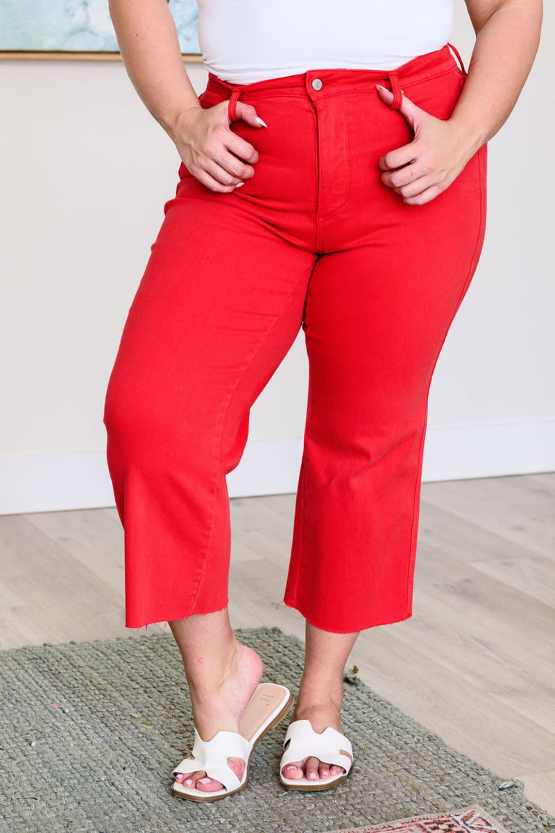 Lisa High Rise Control Top Wide Leg Crop Jeans in Red | Denim