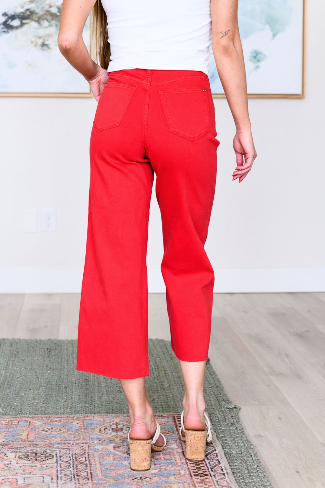 Lisa High Rise Control Top Wide Leg Crop Jeans in Red | Denim