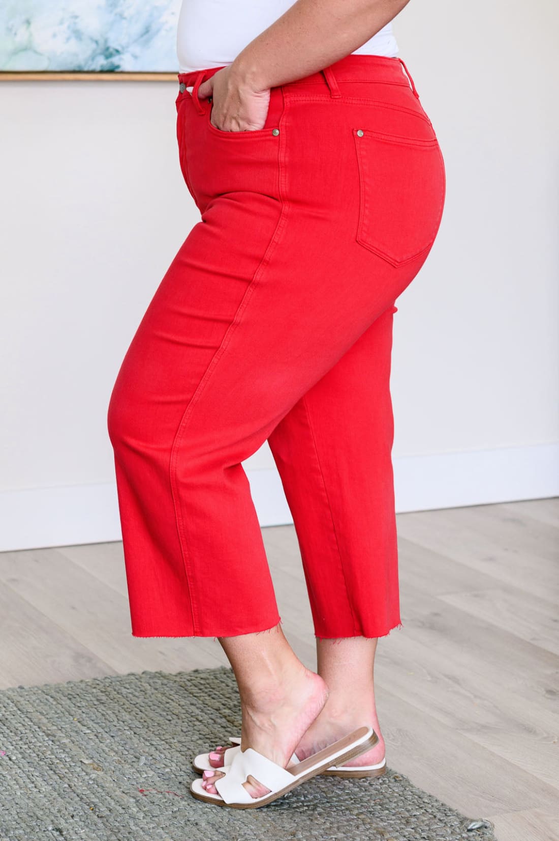 Lisa High Rise Control Top Wide Leg Crop Jeans in Red | Denim