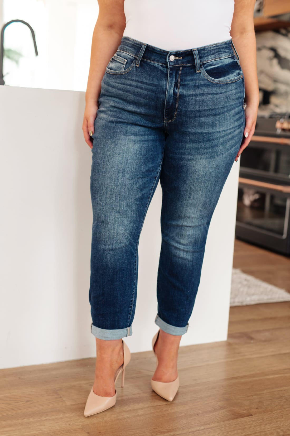 London Midrise Cuffed Boyfriend Jeans | Denim