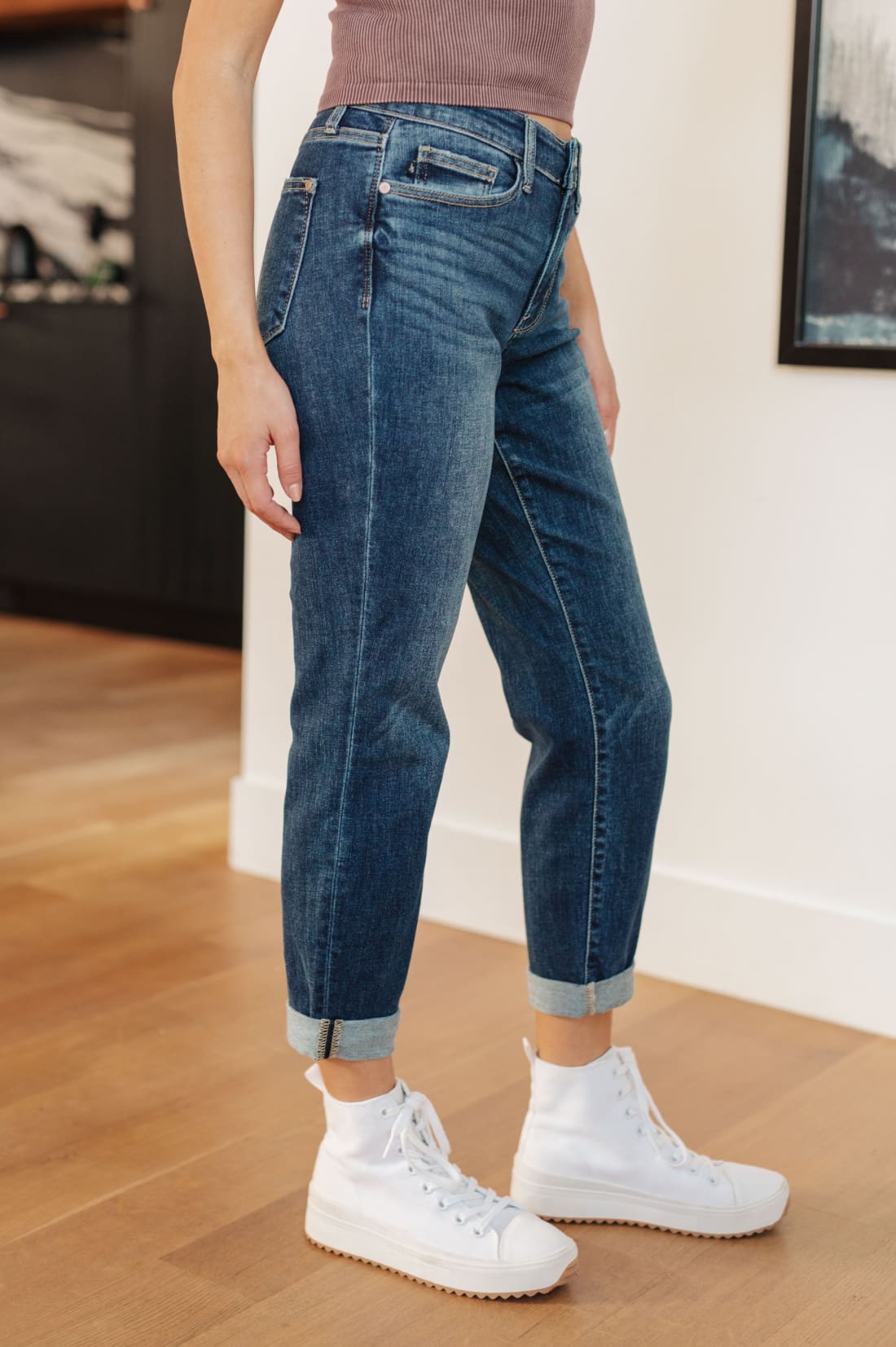 London Midrise Cuffed Boyfriend Jeans | Denim